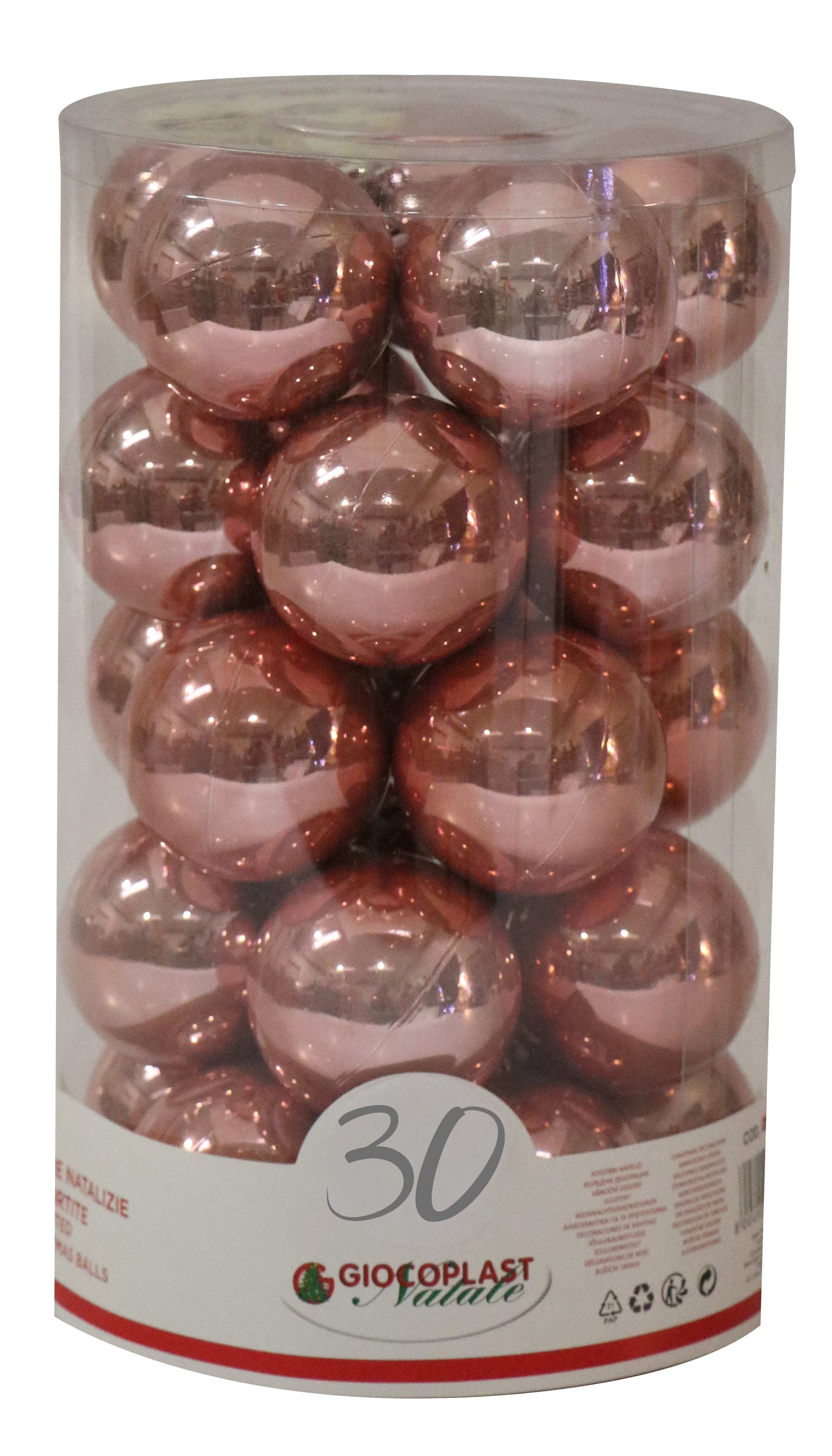 GIOCOPLAST NATALE - CIL. 30 SFERE PLASTICA PERLATE D.60 ROSE GOLD