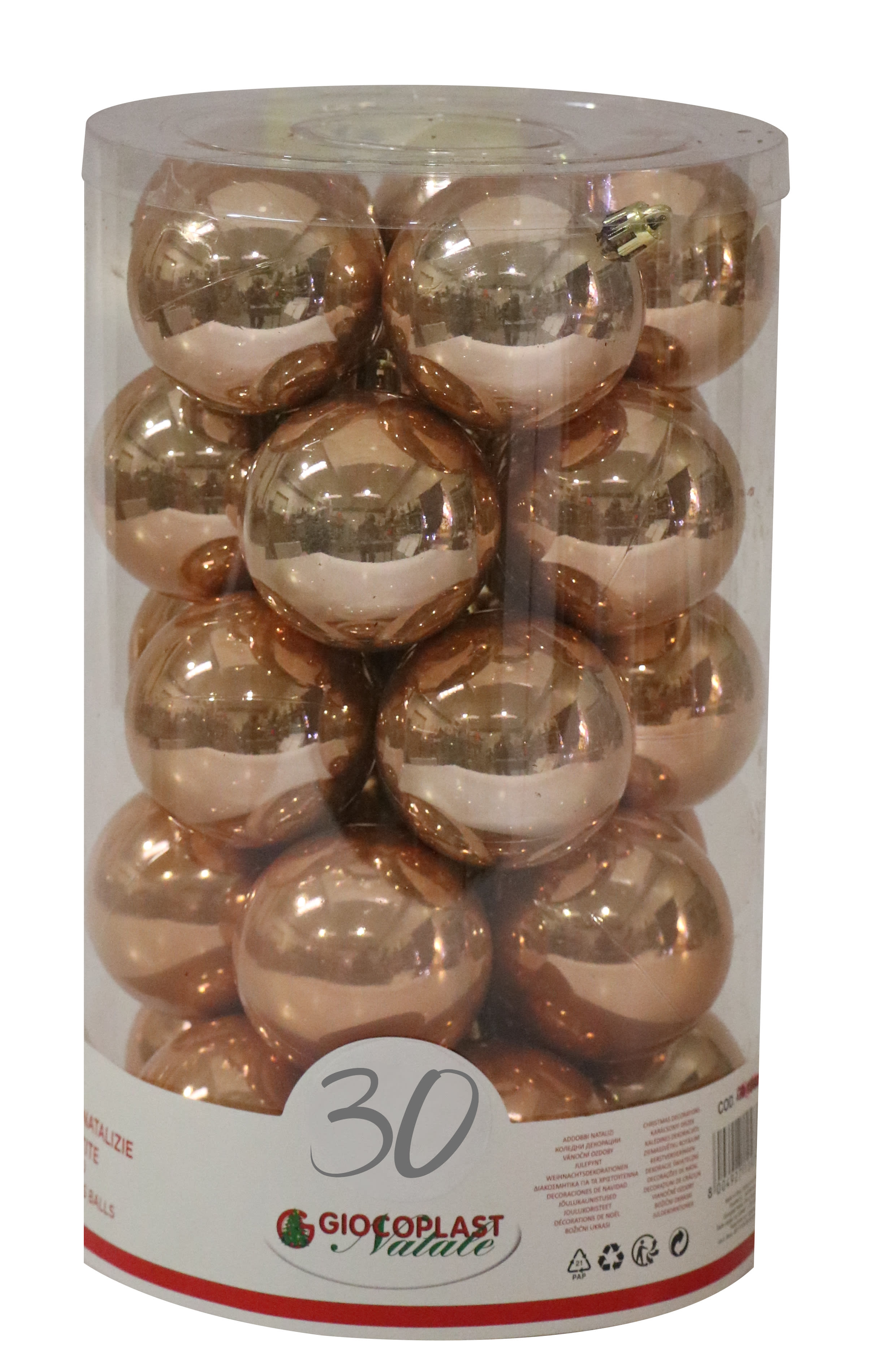 GIOCOPLAST NATALE - CIL. 30 SFERE PLASTICA PERLATE D.60 RAME