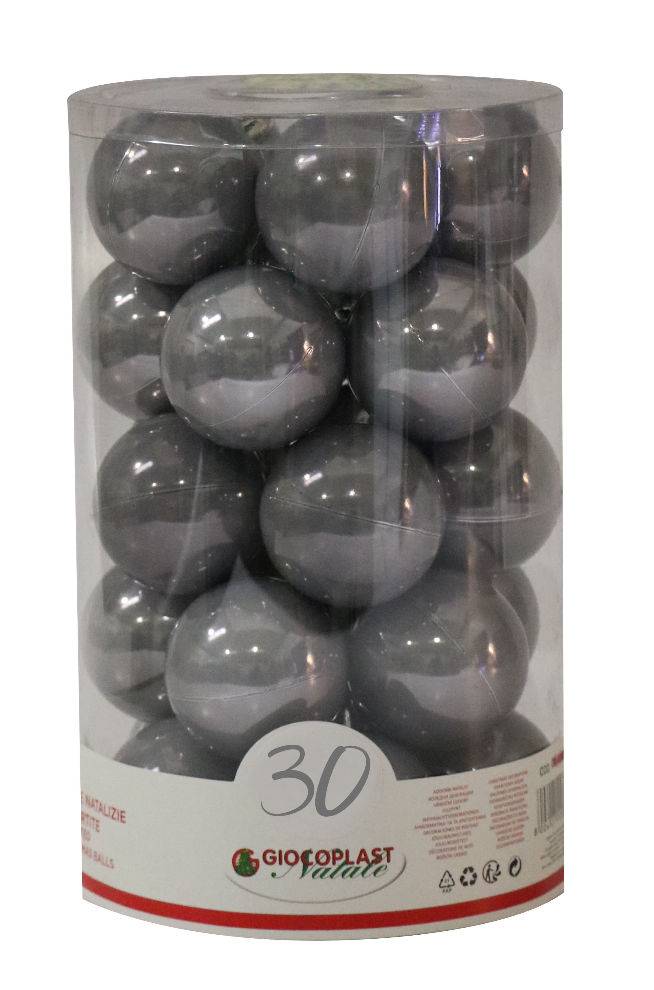 GIOCOPLAST NATALE - CIL. 30 SFERE PLASTICA PERLATE D.60 FUME'
