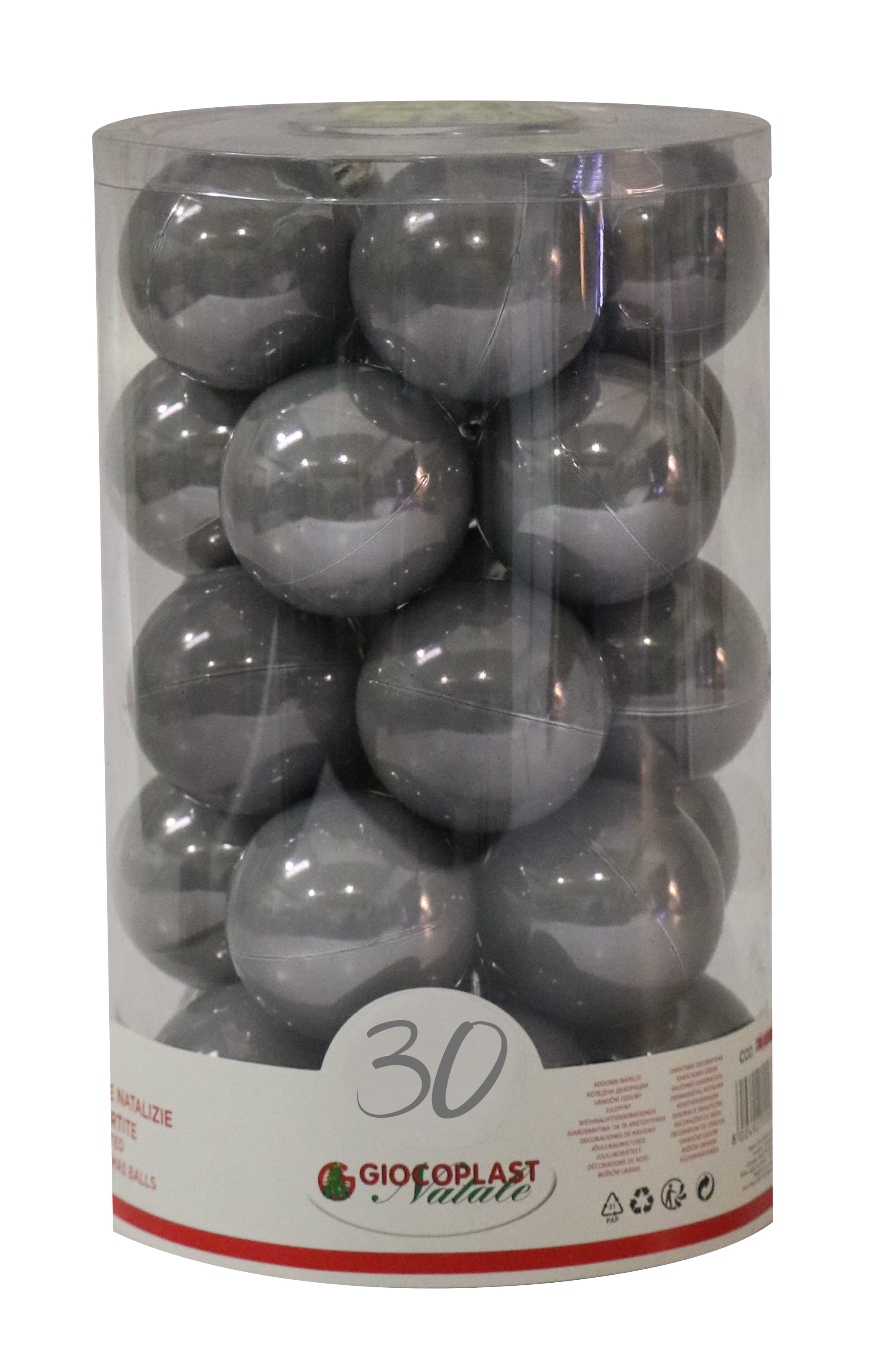 GIOCOPLAST NATALE - CIL. 30 SFERE PLASTICA PERLATE D.60 FUME'