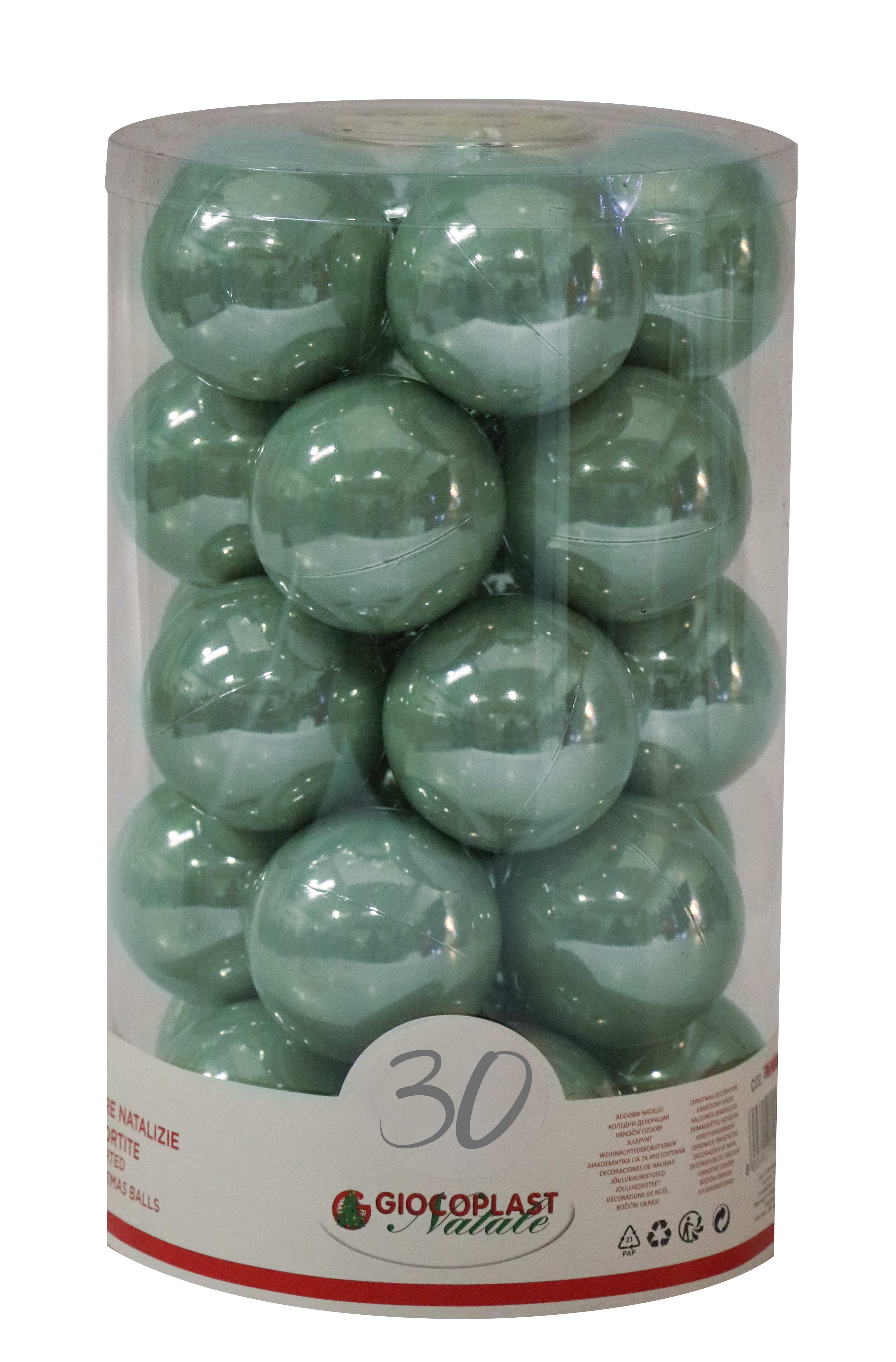 GIOCOPLAST NATALE - CIL. 30 SFERE PLASTICA PERLATE D.60 GREEN TEA