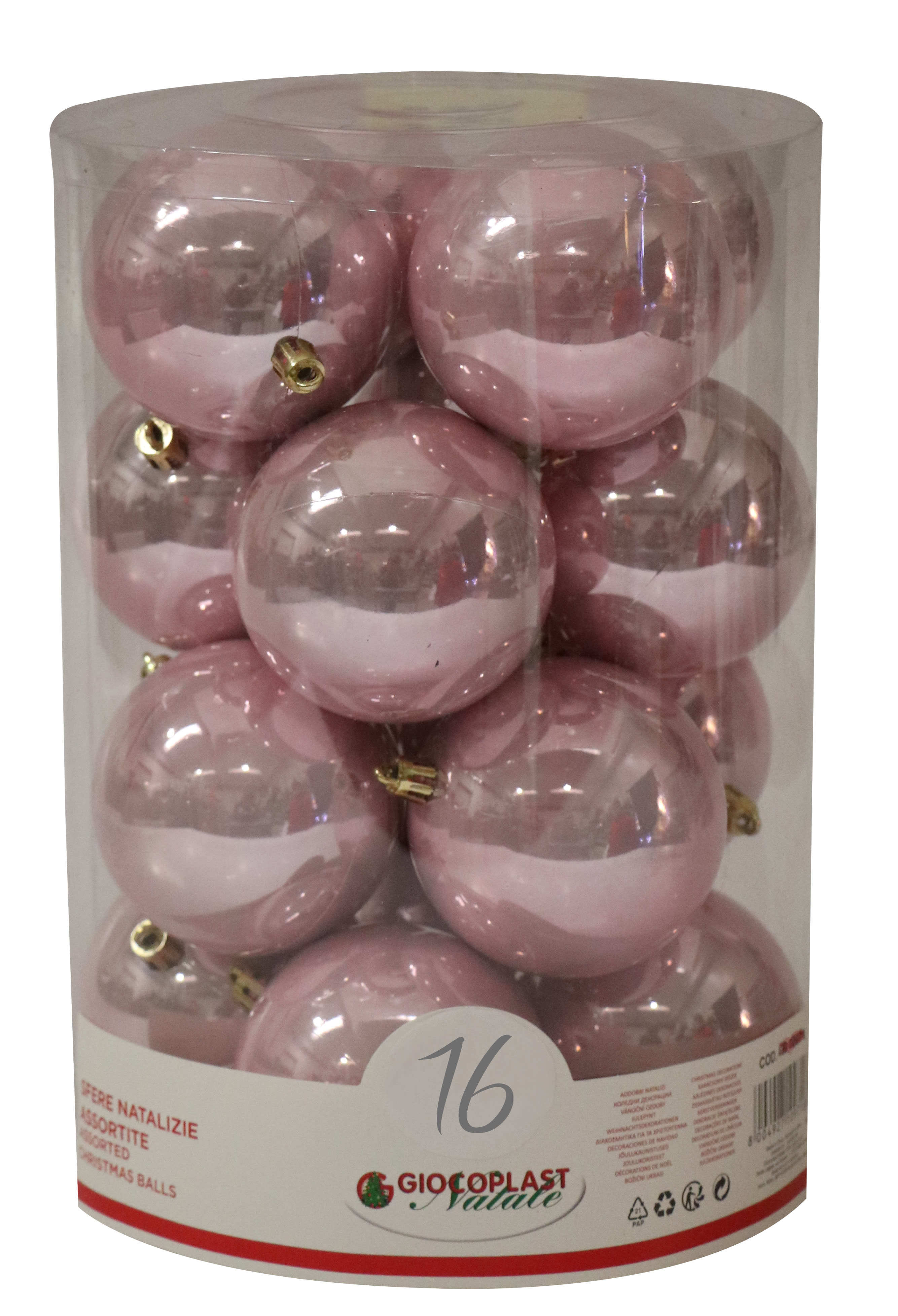 GIOCOPLAST NATALE - CIL. 16 SFERE PLASTICA PERLATE D.80 ROSA