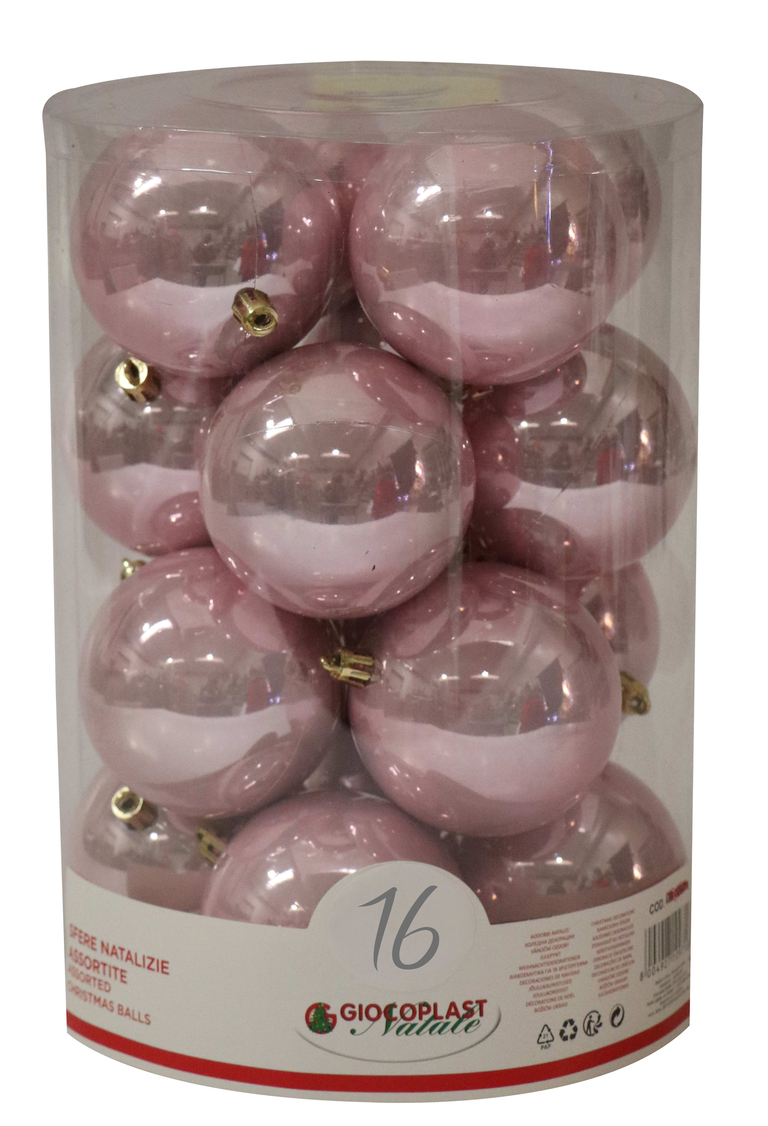 GIOCOPLAST NATALE - CIL. 16 SFERE PLASTICA PERLATE D.80 ROSA
