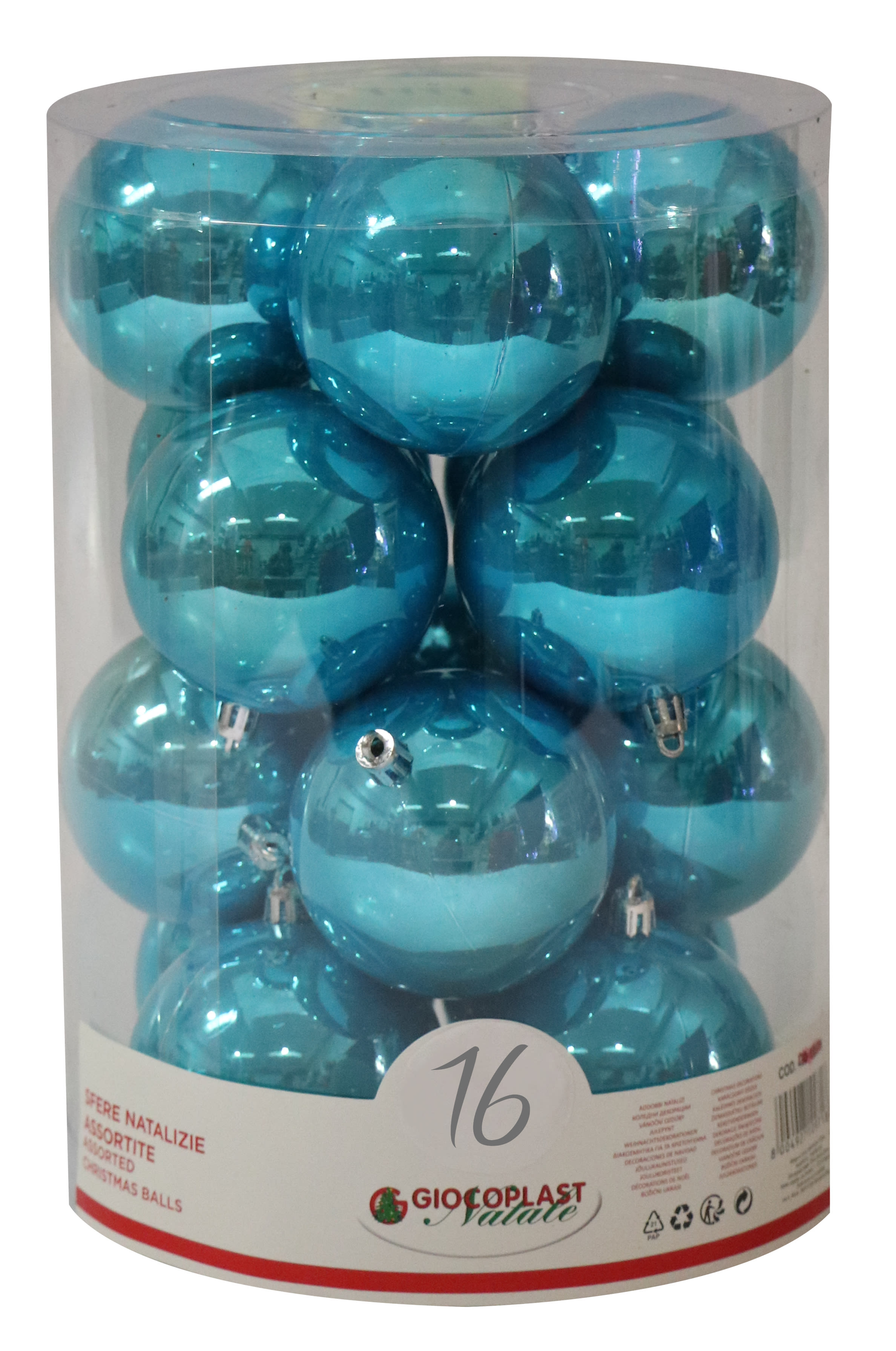 GIOCOPLAST NATALE - CIL. 16 SFERE PLASTICA PERLATE D.80 ICE BLUE