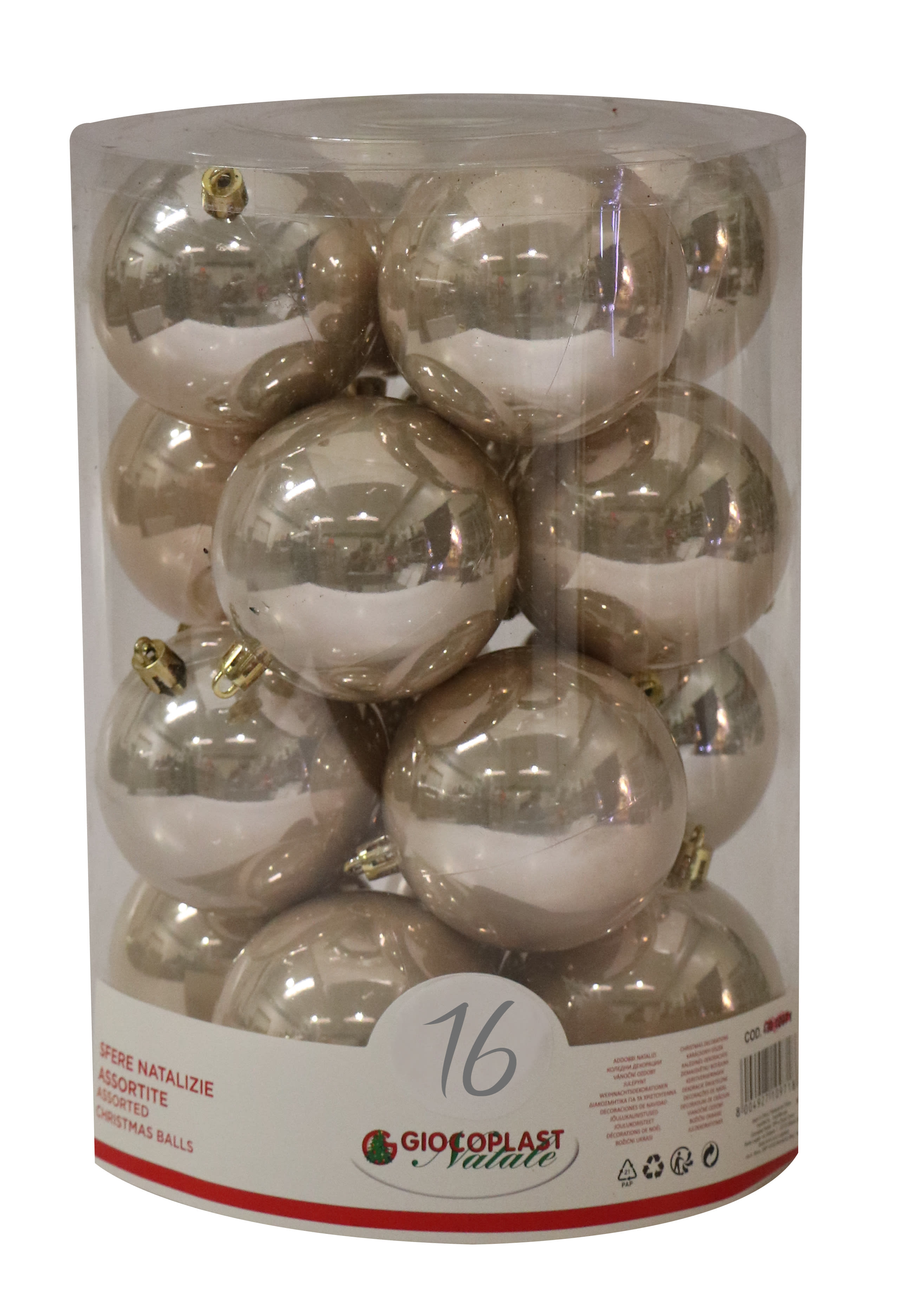 GIOCOPLAST NATALE - CIL. 16 SFERE PLASTICA PERLATE D.80 CHAMPAGNE