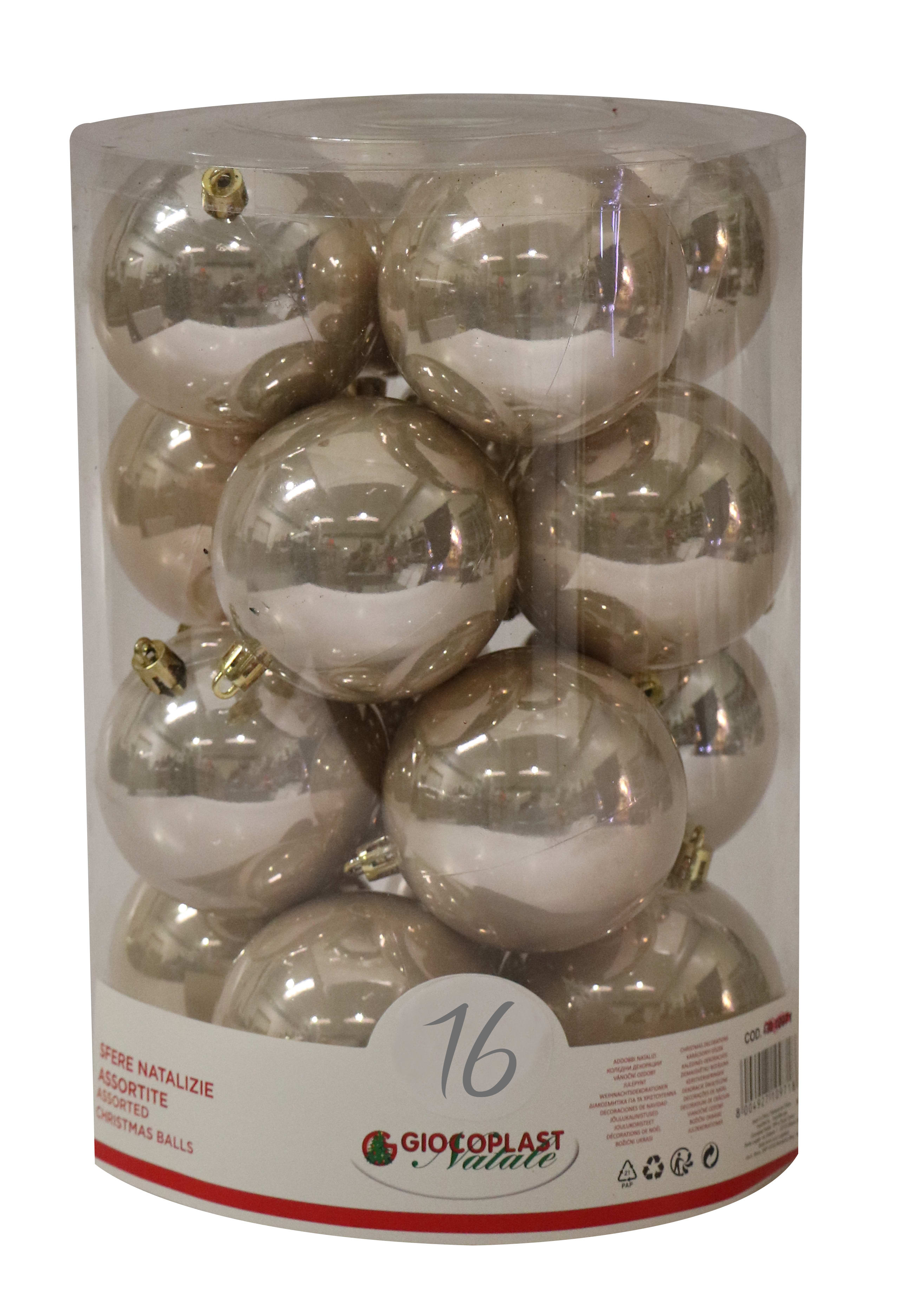 GIOCOPLAST NATALE - CIL. 16 SFERE PLASTICA PERLATE D.80 CHAMPAGNE