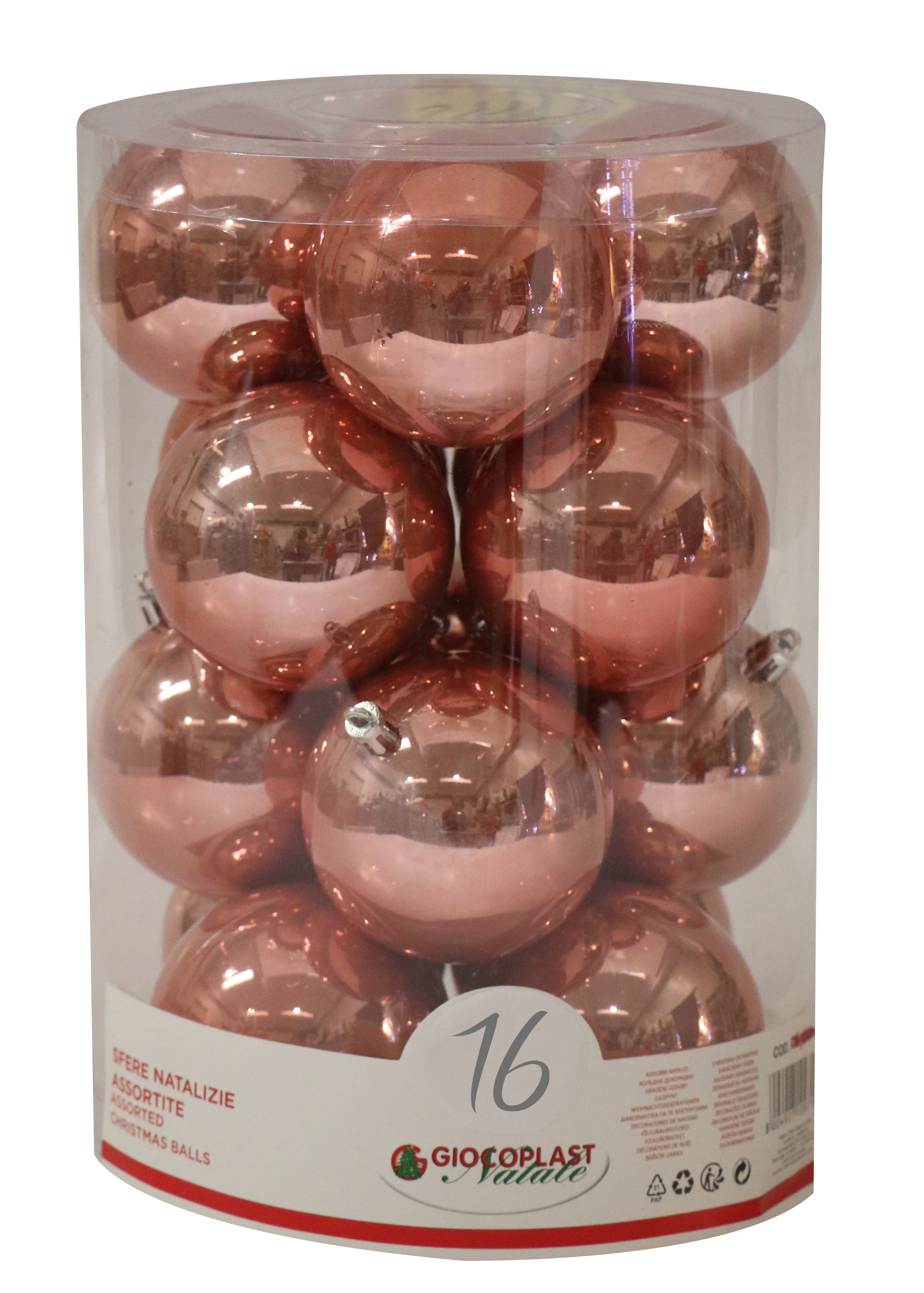 GIOCOPLAST NATALE - CIL. 16 SFERE PLASTICA PERLATE D.80 ROSE GOLD