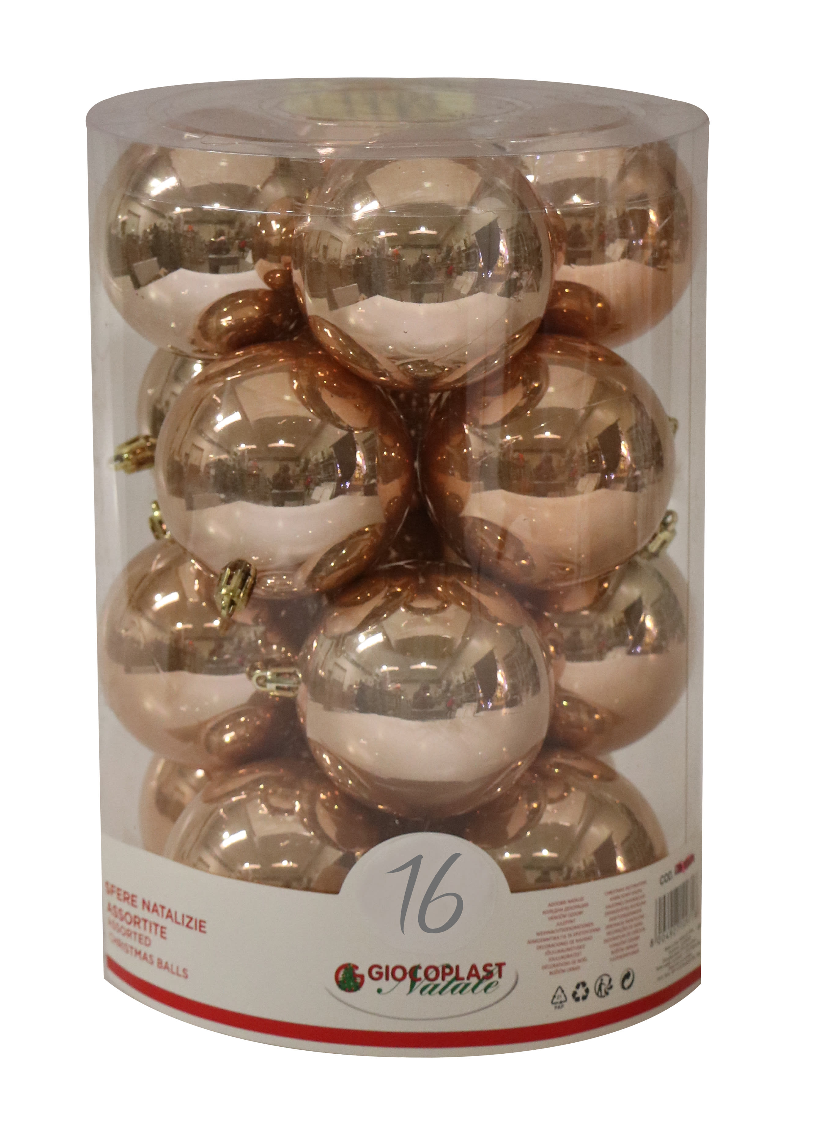 GIOCOPLAST NATALE - CIL. 16 SFERE PLASTICA PERLATE D.80 RAME