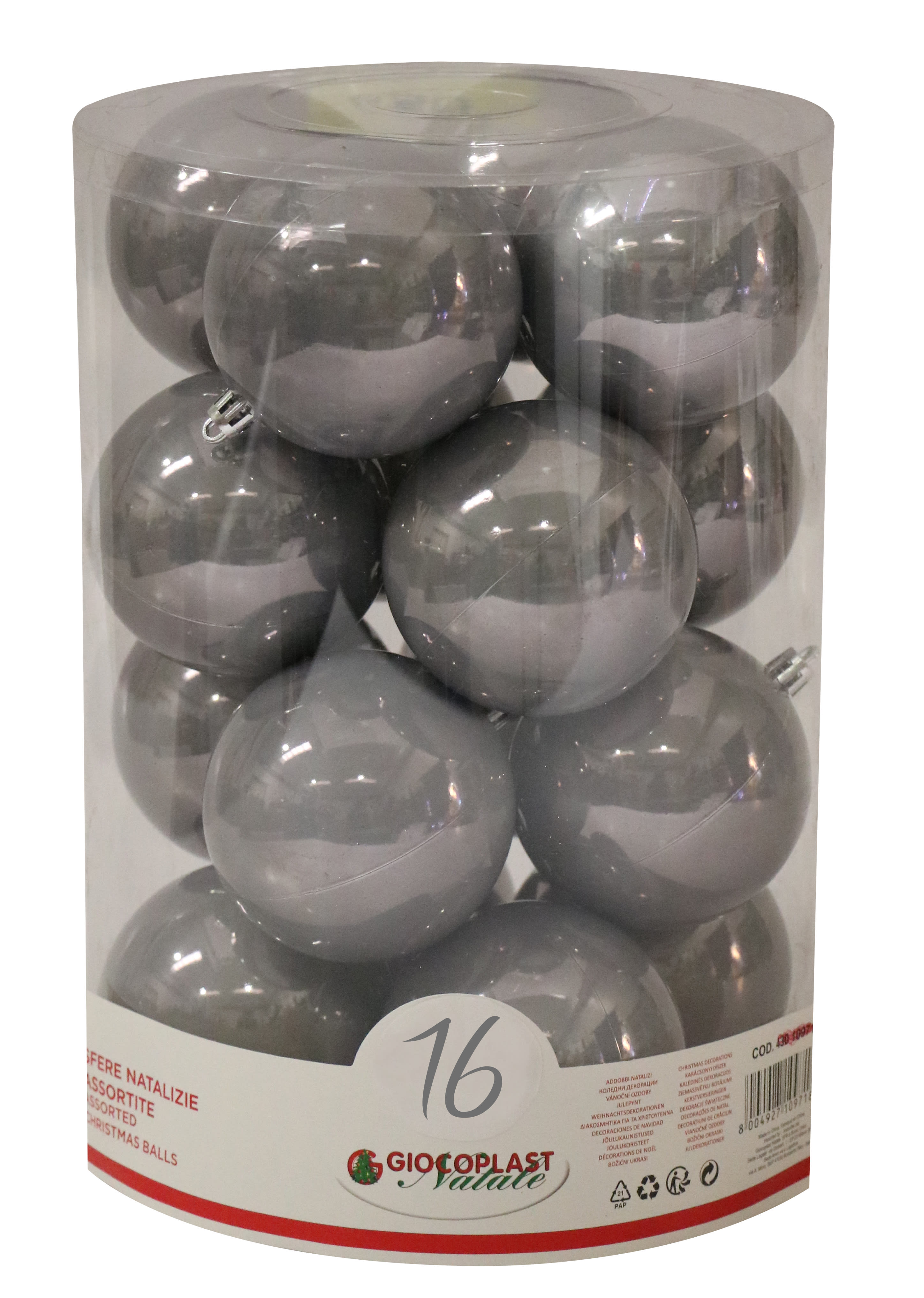 GIOCOPLAST NATALE - CIL. 16 SFERE PLASTICA PERLATE D.80 FUME'