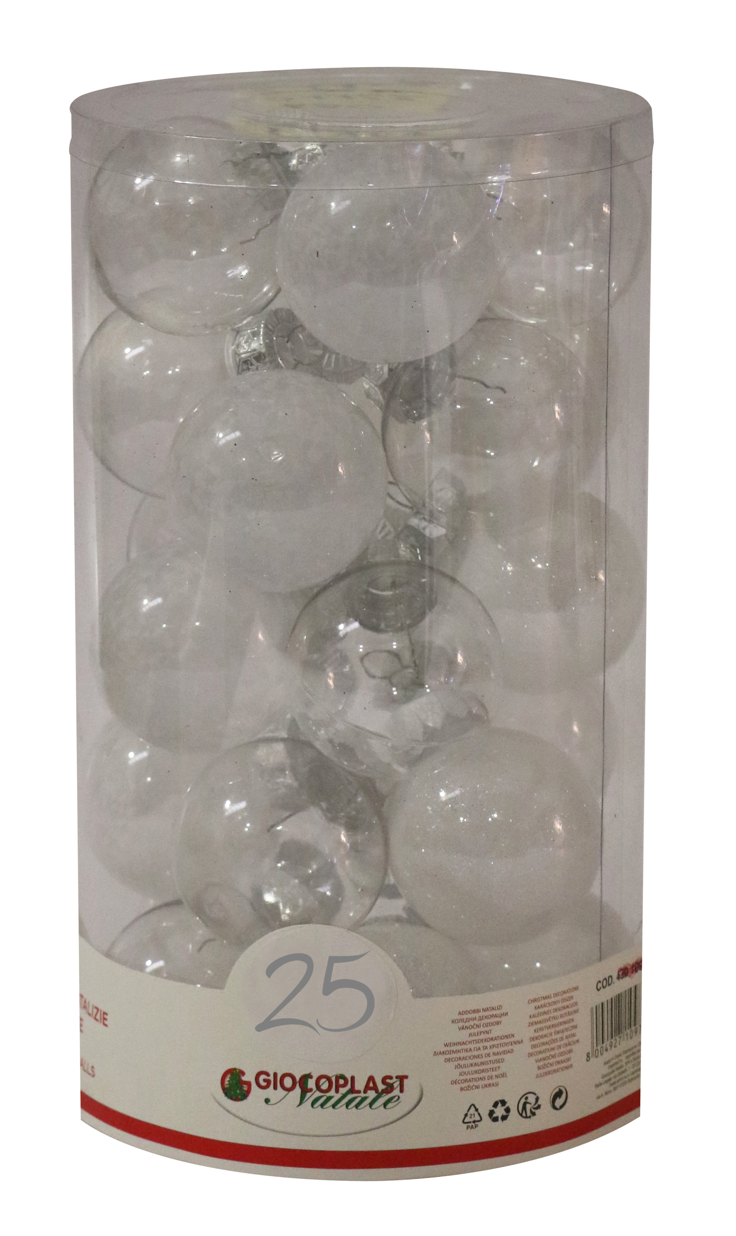 GIOCOPLAST NATALE - CIL. 25 SFERE PLASTICA D.60 GEMME BIANCHE