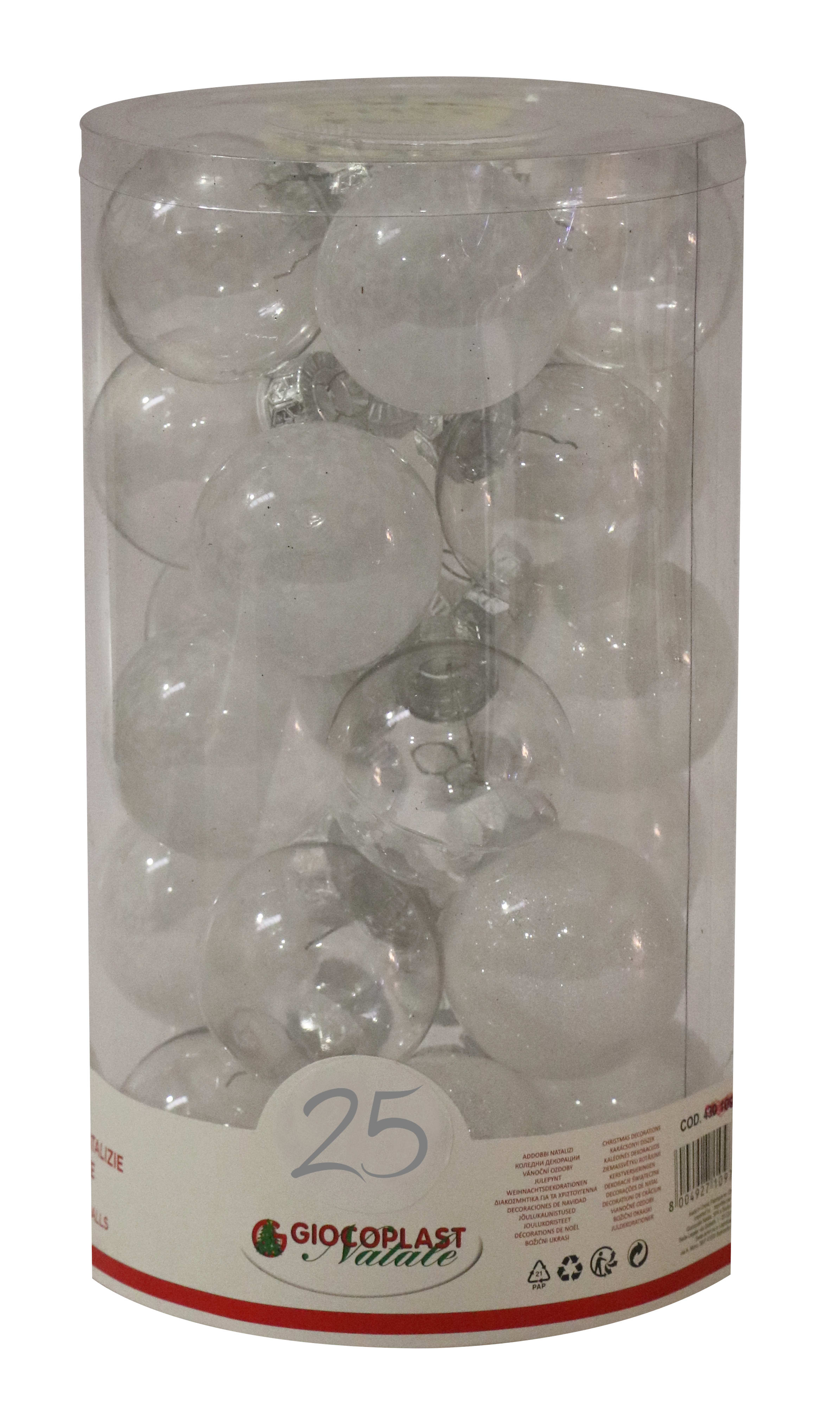 GIOCOPLAST NATALE - CIL. 25 SFERE PLASTICA D.60 GEMME BIANCHE