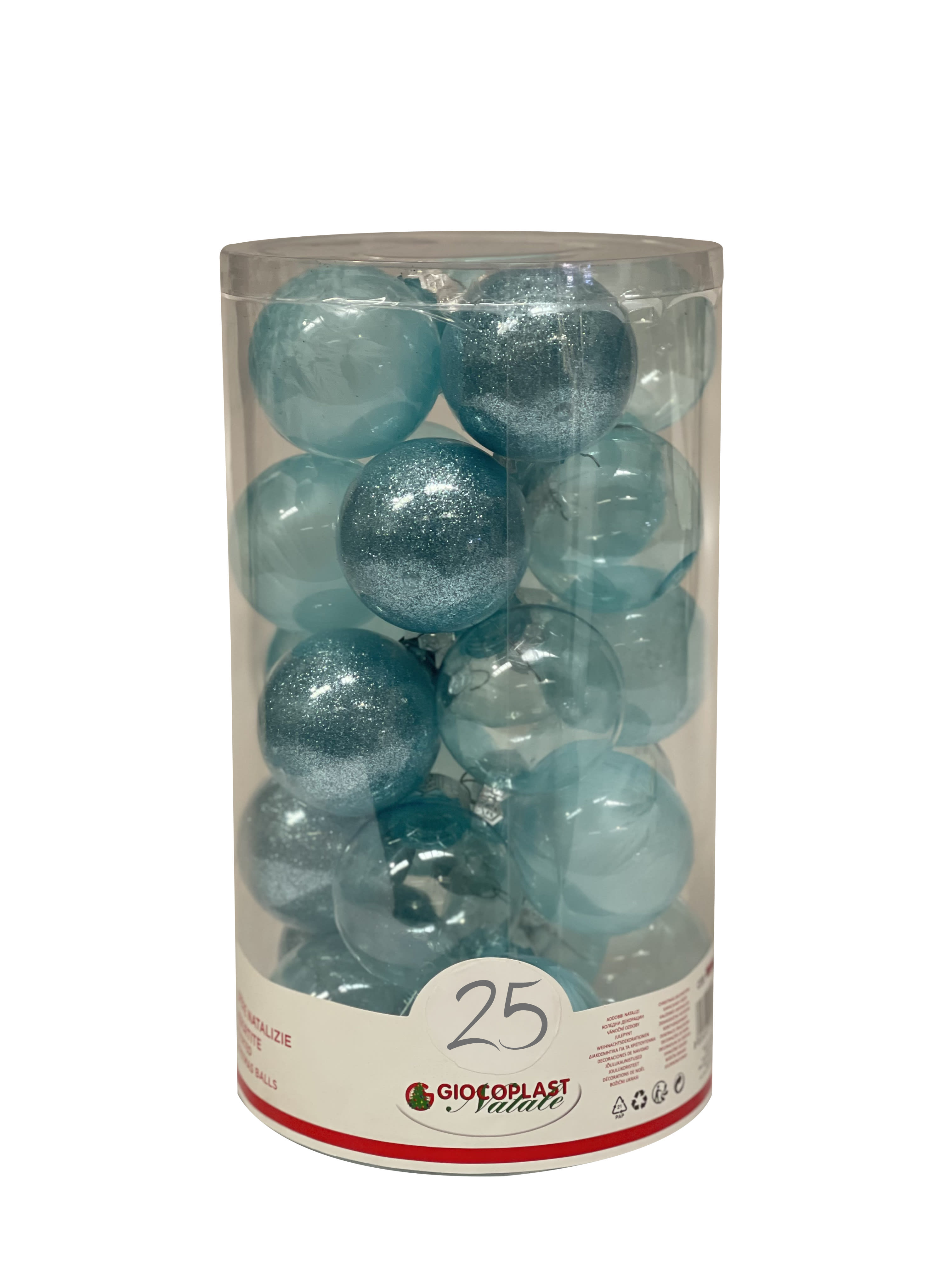 GIOCOPLAST NATALE - CIL. 25 SFERE PLASTICA D.60 GEMME ICE BLUE