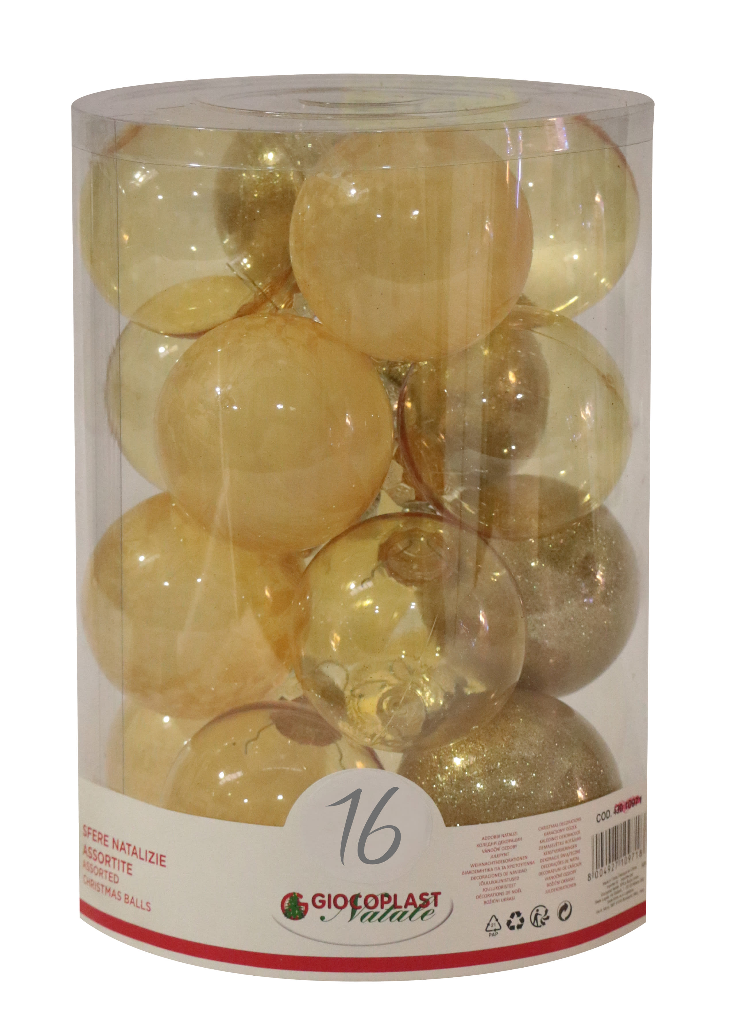 GIOCOPLAST NATALE - CIL. 16 SFERE PLASTICA D.80 GEMME ORO