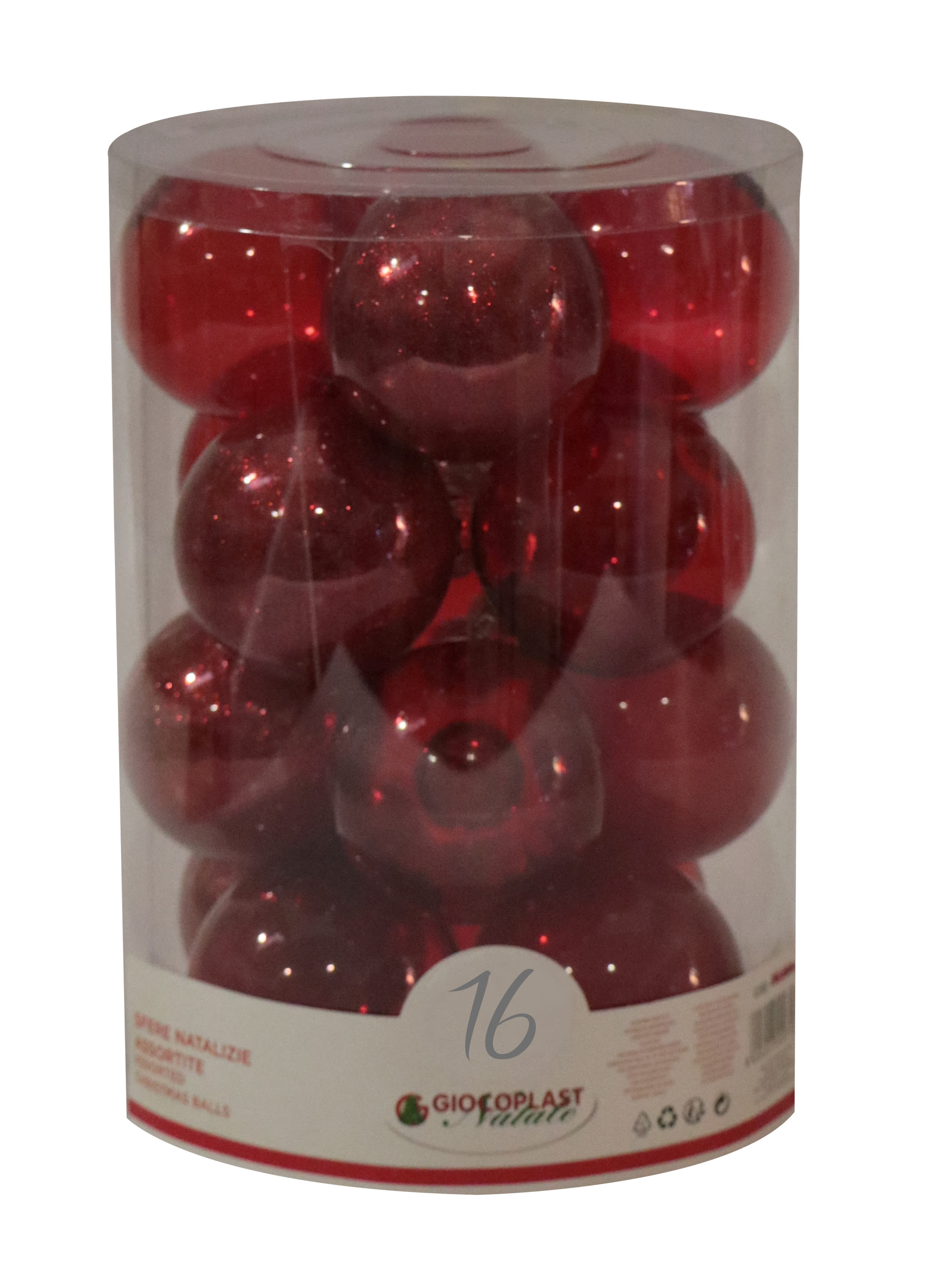 GIOCOPLAST NATALE - CIL. 16 SFERE PLASTICA D.80 GEMME ROSSE