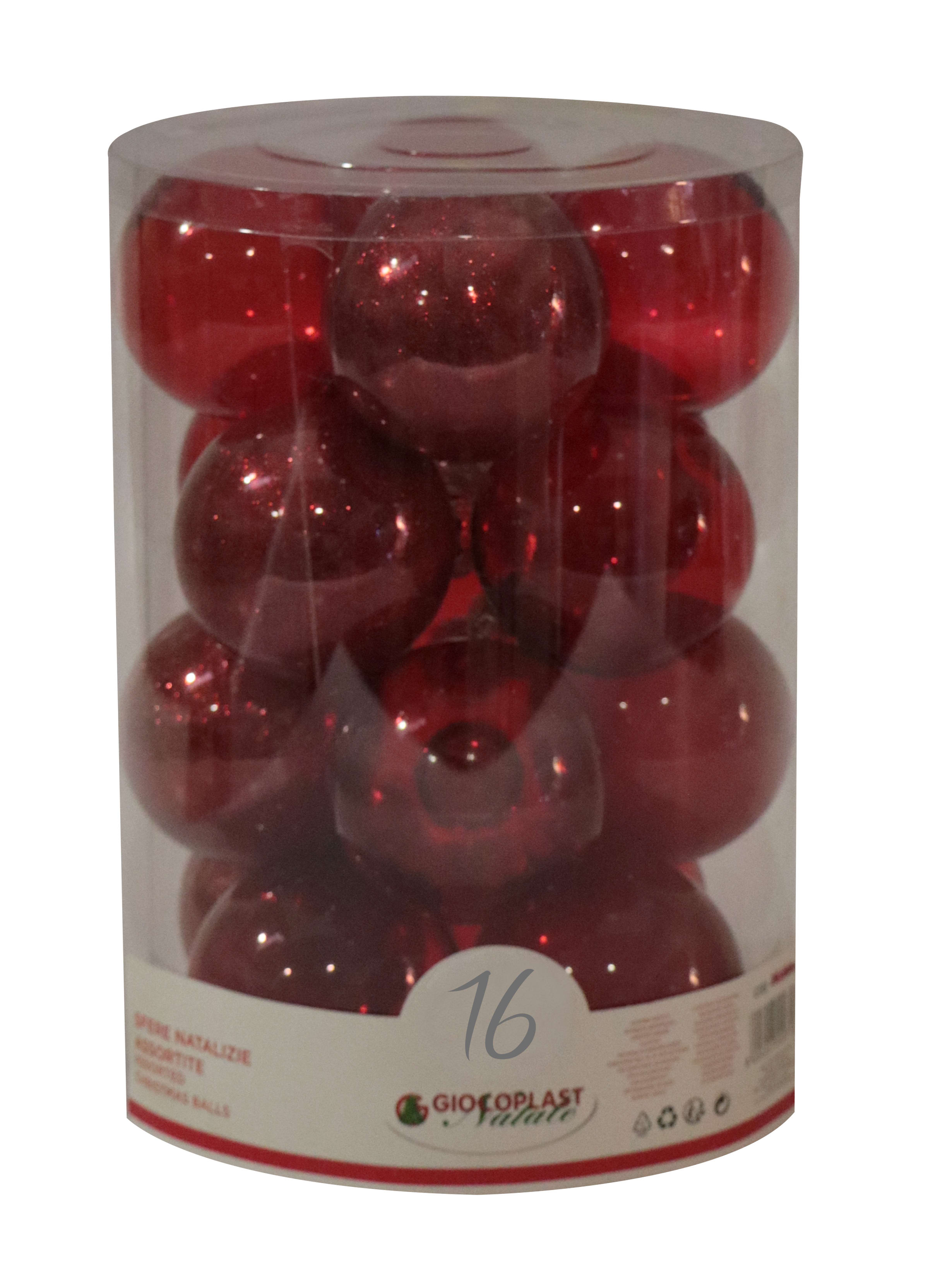 GIOCOPLAST NATALE - CIL. 16 SFERE PLASTICA D.80 GEMME ROSSE