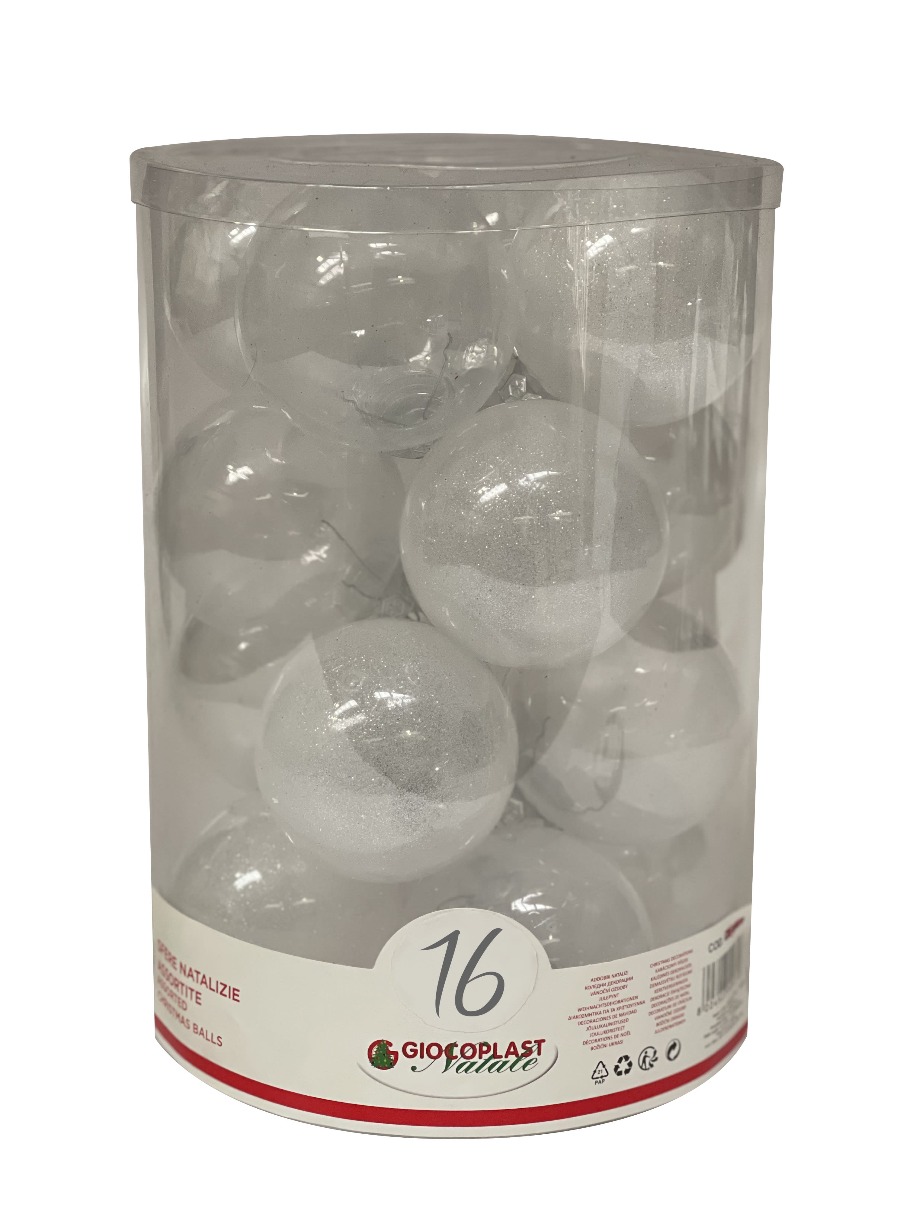 GIOCOPLAST NATALE - CIL. 16 SFERE PLASTICA D.80 GEMME BIANCHE