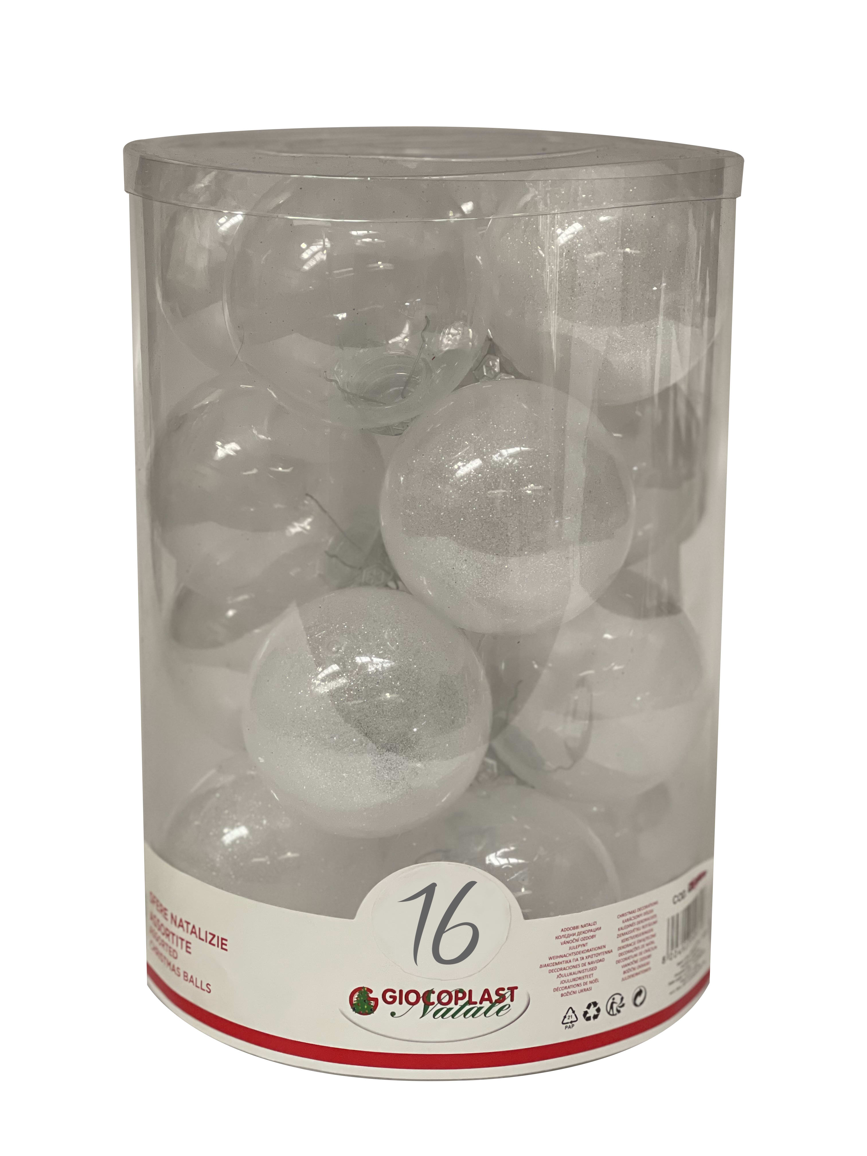 GIOCOPLAST NATALE - CIL. 16 SFERE PLASTICA D.80 GEMME BIANCHE