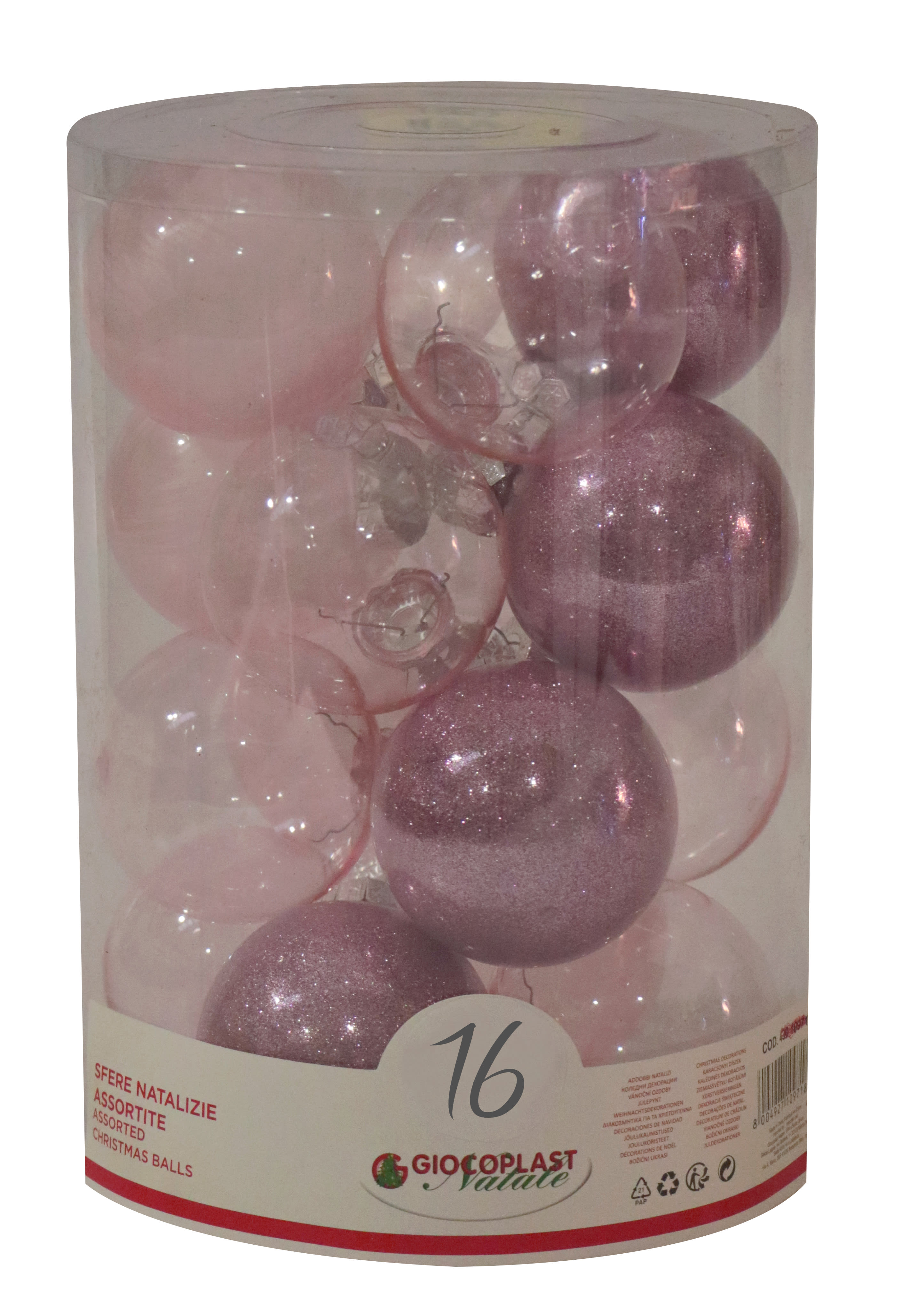 GIOCOPLAST NATALE - CIL. 16 SFERE PLASTICA D.80 GEMME ROSA