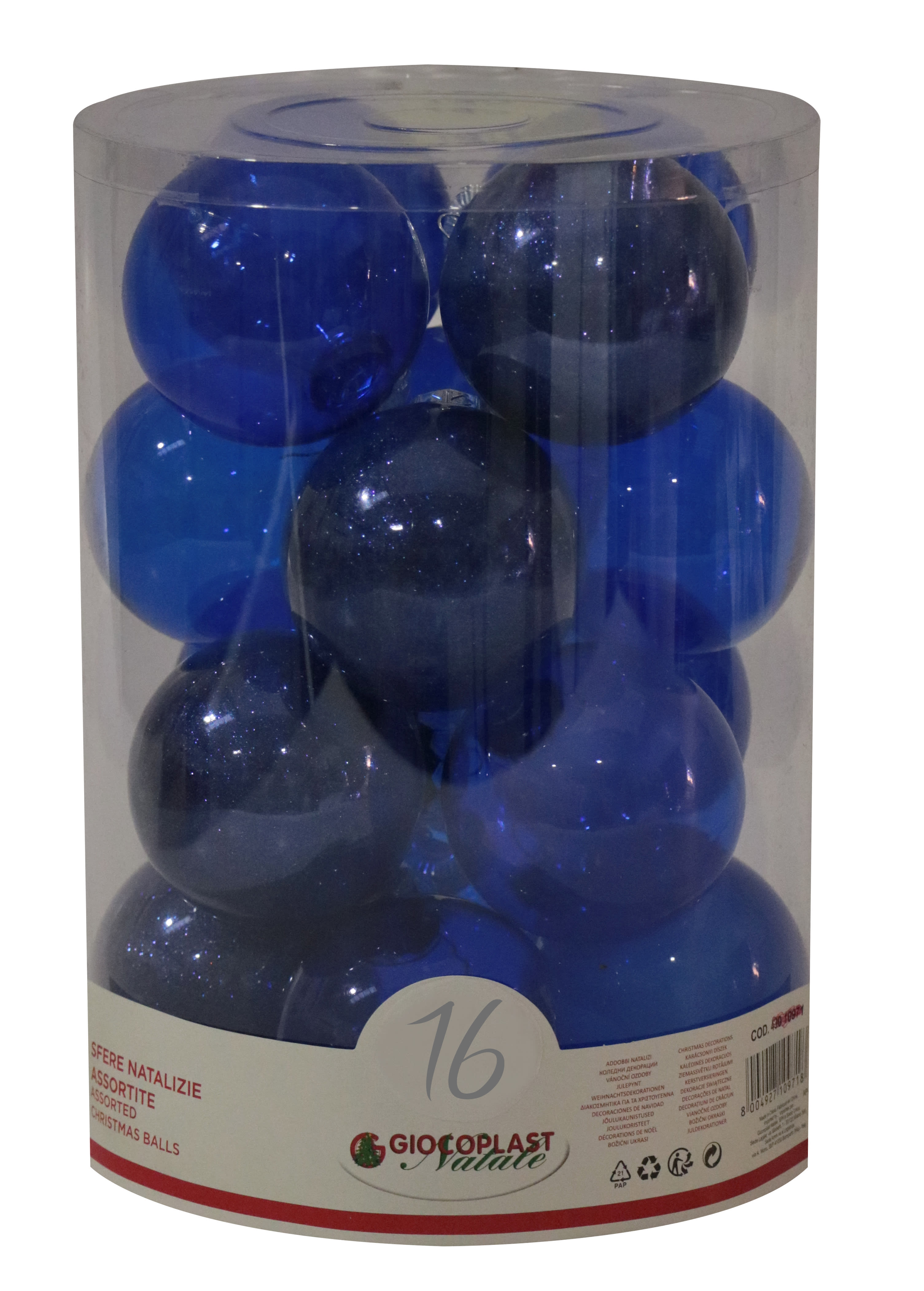 GIOCOPLAST NATALE - CIL. 16 SFERE PLASTICA D.80 GEMME BLU