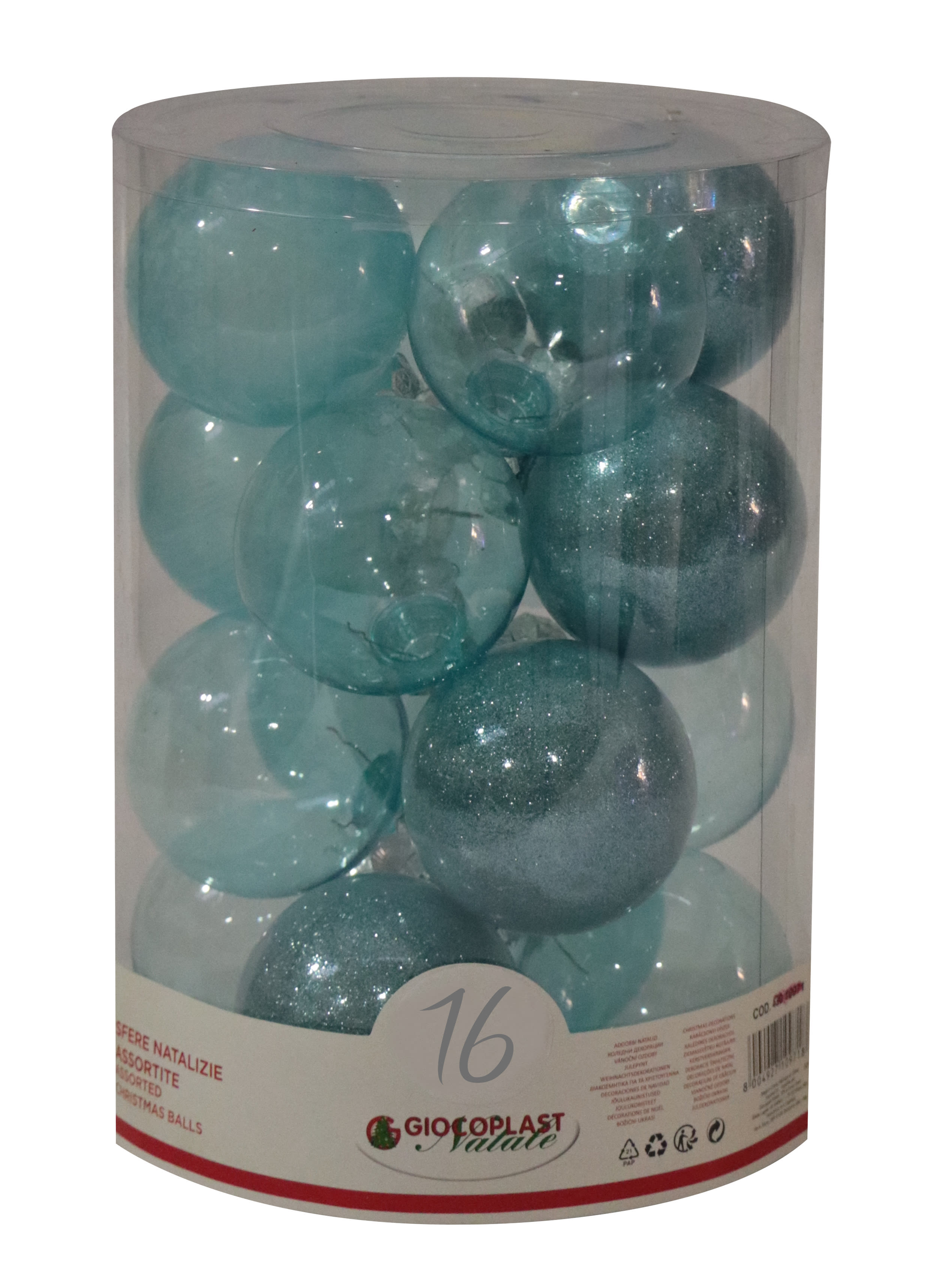 GIOCOPLAST NATALE - CIL. 16 SFERE PLASTICA D.80 GEMME ICE BLUE