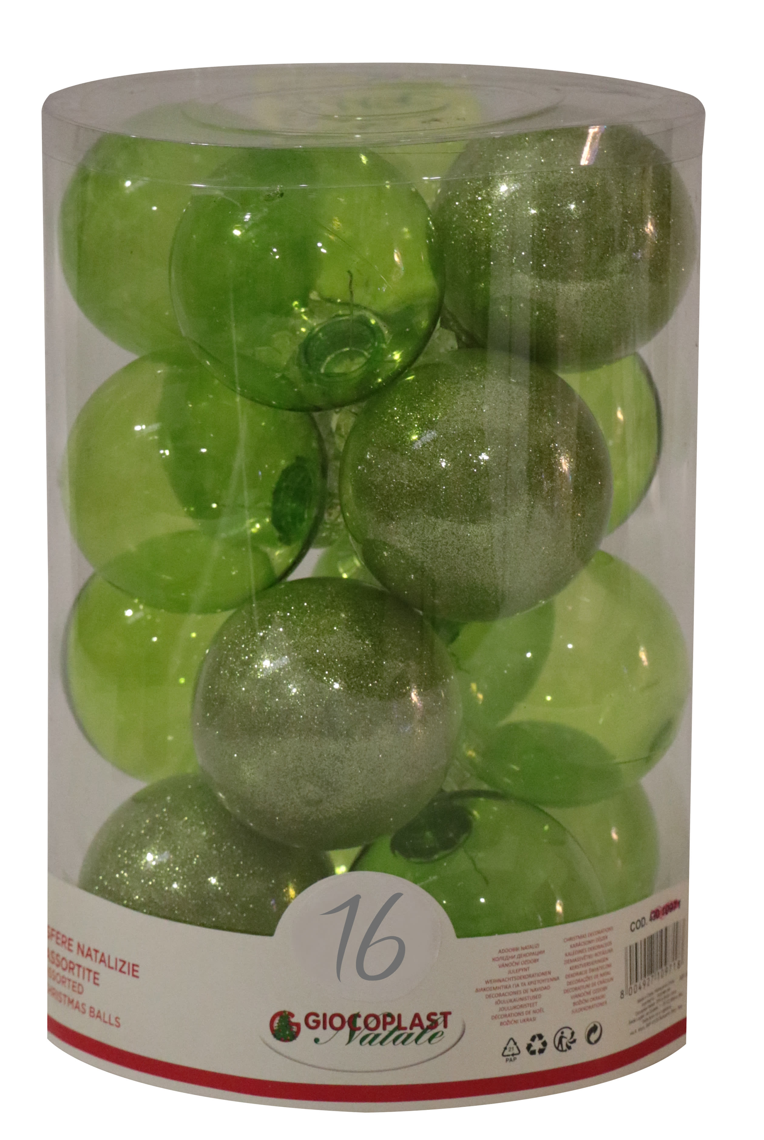 GIOCOPLAST NATALE - CIL. 16 SFERE PLASTICA D.80 GEMME MINT GREEN