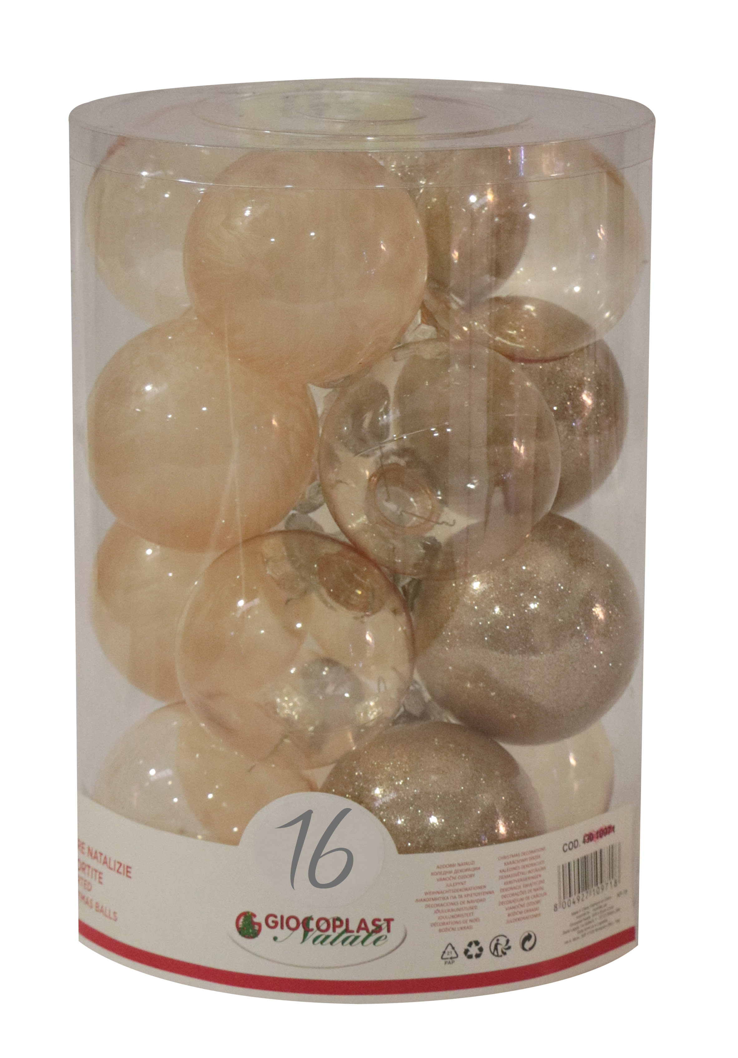 GIOCOPLAST NATALE - CIL. 16 SFERE PLASTICA D.80 GEMME CHAMPAGNE