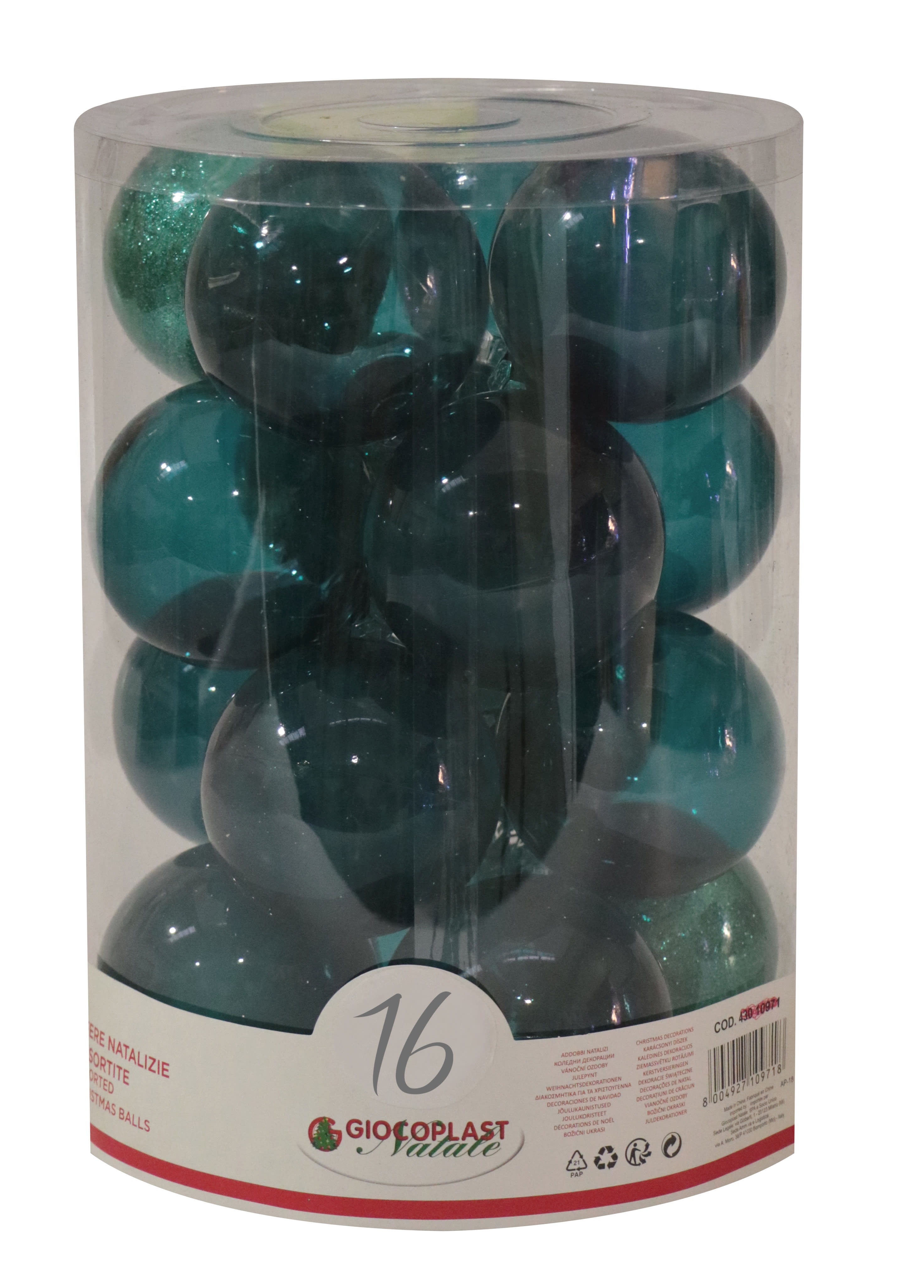 GIOCOPLAST NATALE - CIL. 16 SFERE PLASTICA D.80 GEMME SMERALDO
