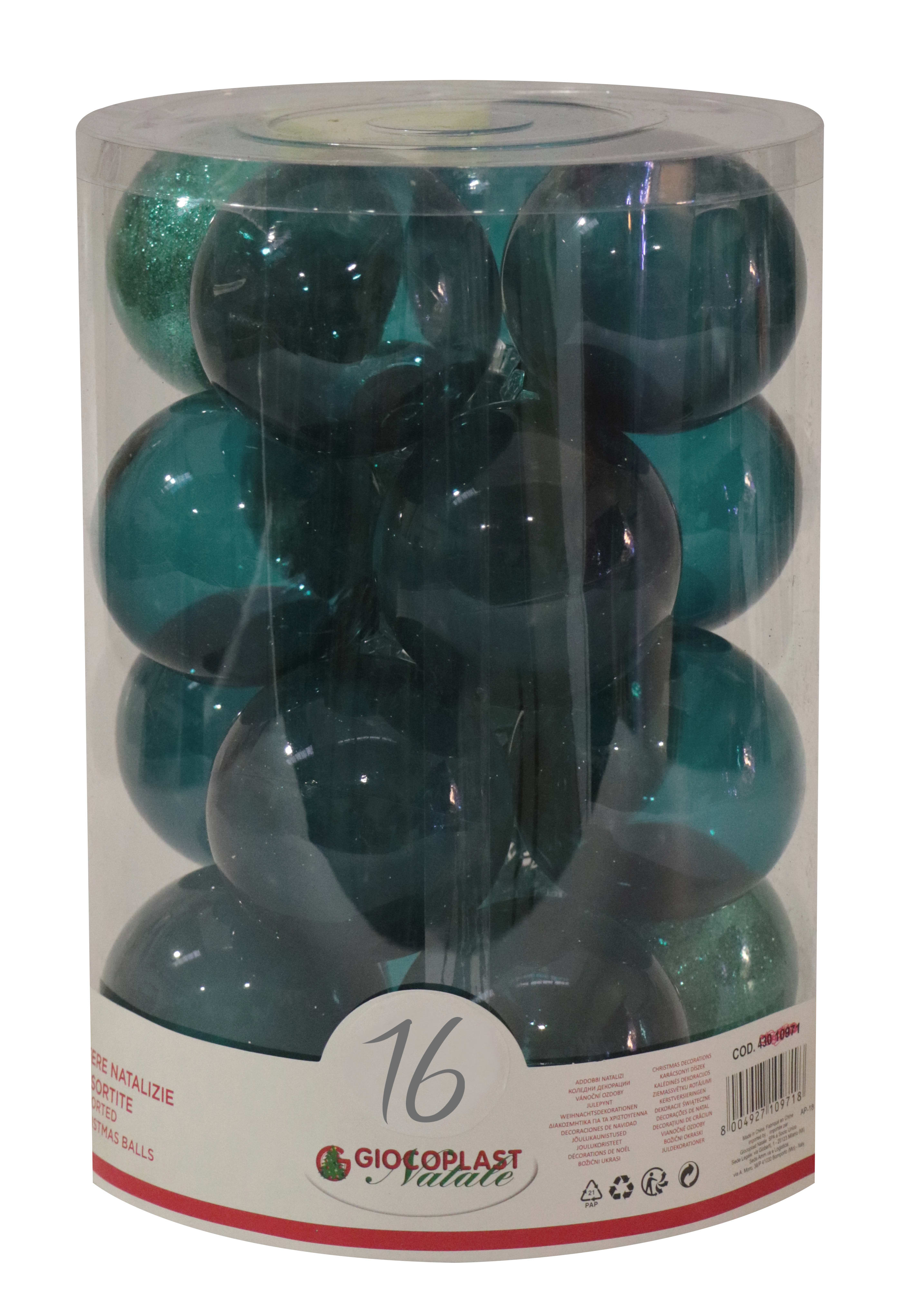 GIOCOPLAST NATALE - CIL. 16 SFERE PLASTICA D.80 GEMME SMERALDO
