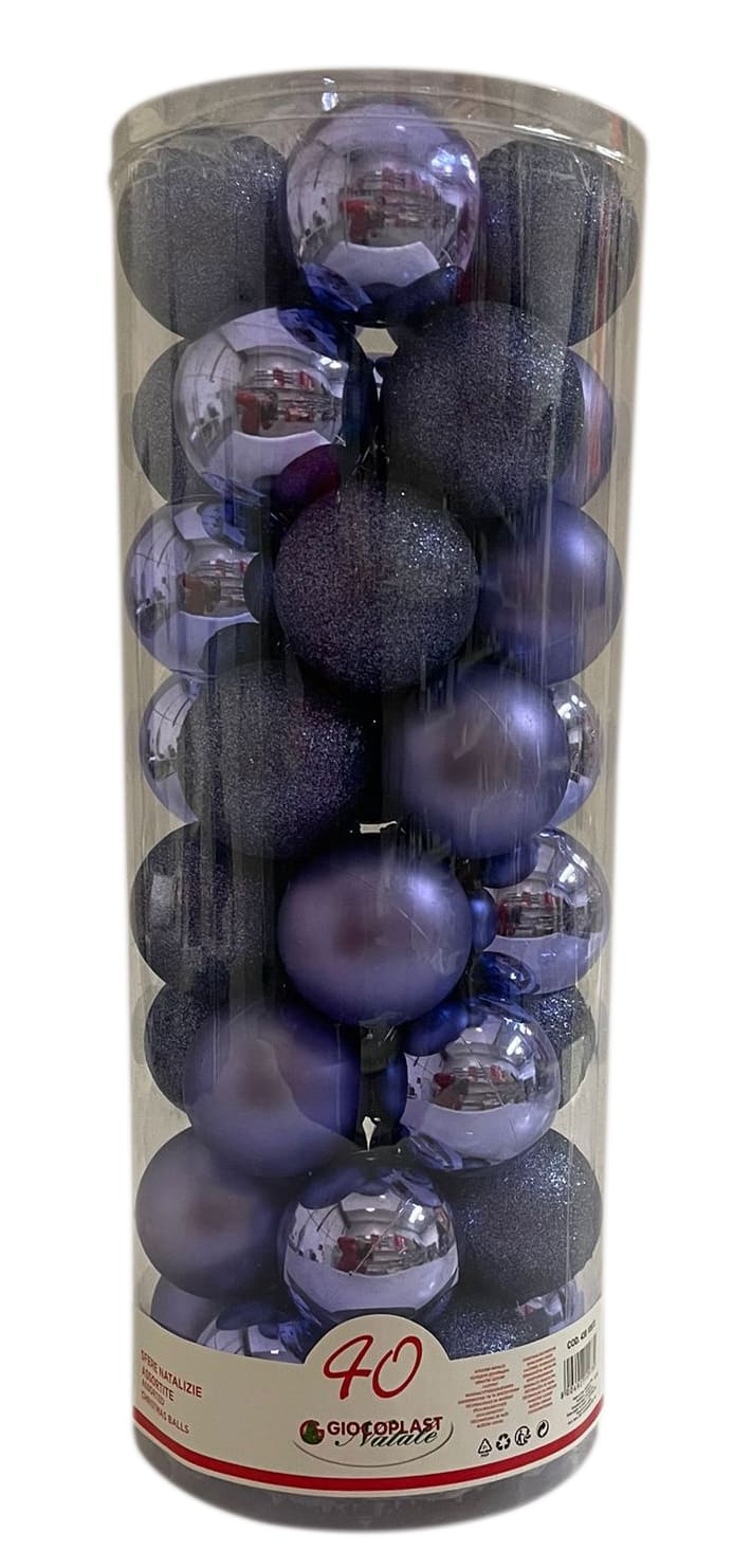 GIOCOPLAST NATALE - CIL. 40 SFERE PLASTICA D.60 PURPLE, MET. MAT. GLITTER
