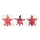 GIOCOPLAST NATALE - PUNTALE TRIPLA STELLA PLASTICA ROSSO, MET. MAT. GLITTER, CM.21