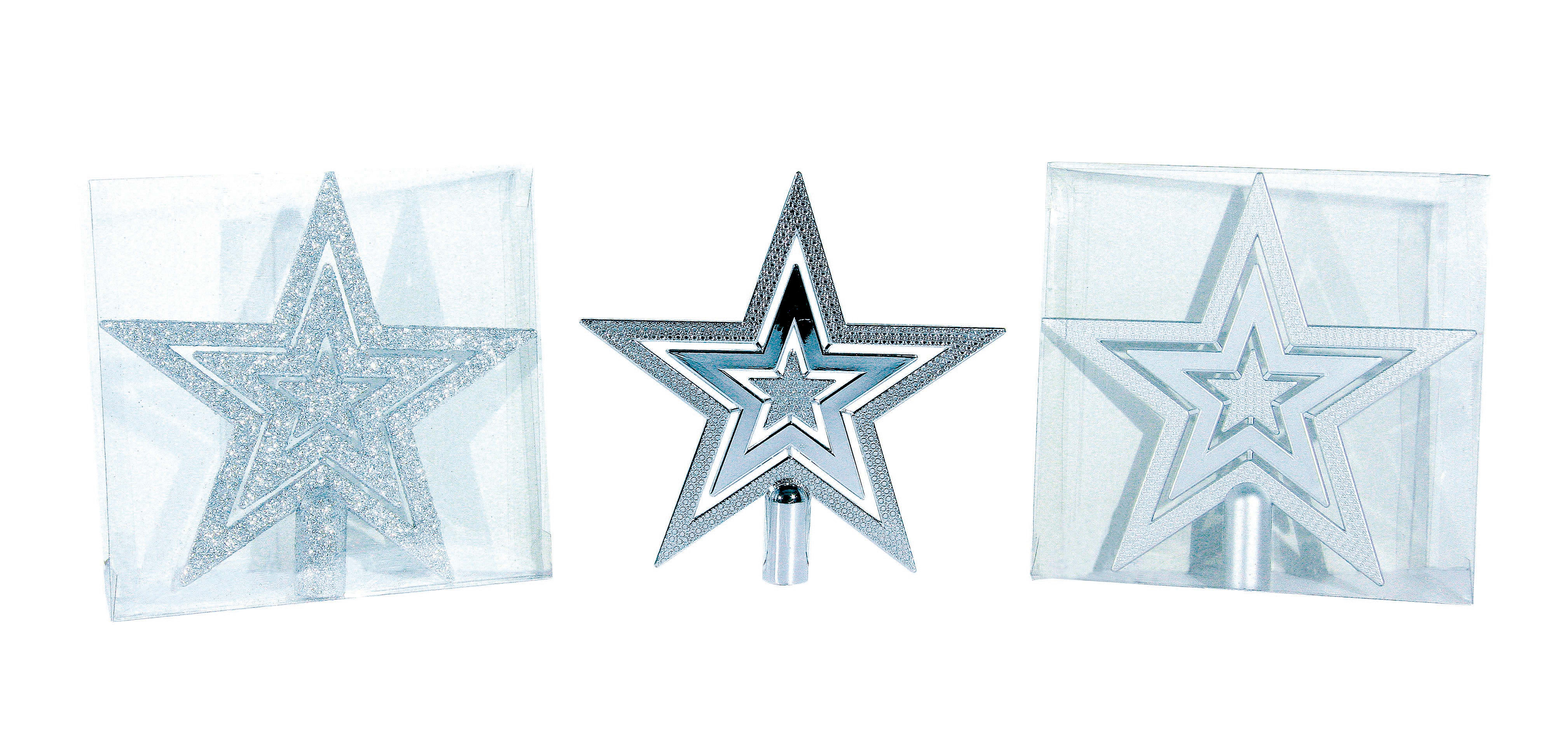 GIOCOPLAST NATALE - PUNTALE TRIPLA STELLA PLASTICA ARGENTO, MET. MAT. GLITTER, CM.21