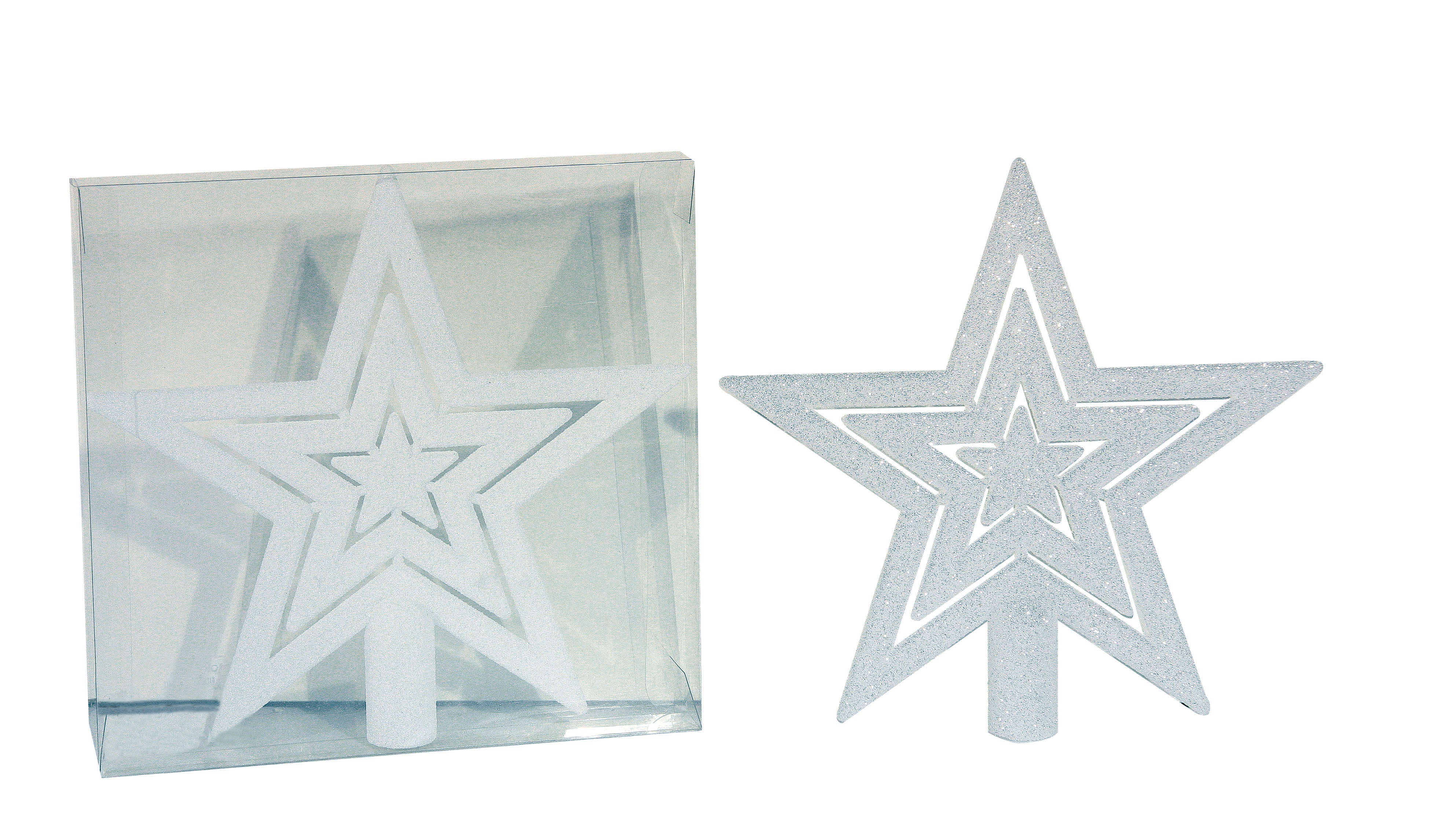 GIOCOPLAST NATALE - PUNTALE TRIPLA STELLA PLASTICA BIANCO GLITTER CM.21