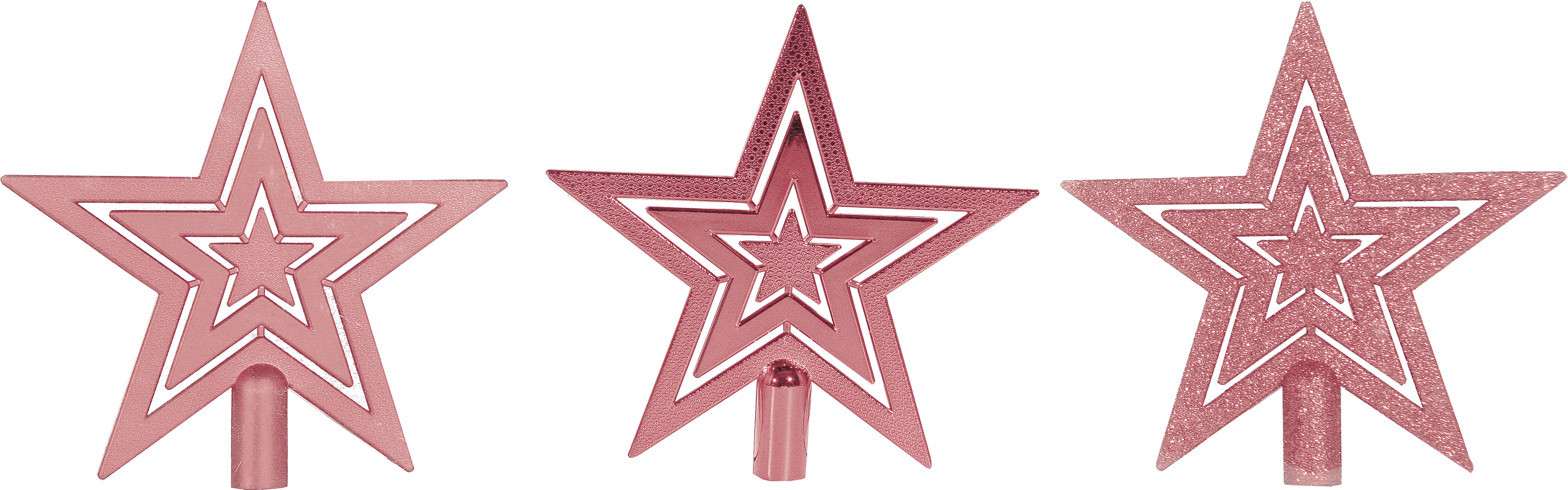 GIOCOPLAST NATALE - PUNTALE TRIPLA STELLA PLASTICA ROSA, MET. MAT. GLITTER, CM.21