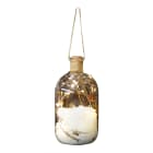 GIOCOPLAST NATALE - BOTTIGLIA CON DECORO NEVE E PIGNE 19CM CON 15 GOCCE DI LED BIANCO CALDO A BATTERIE