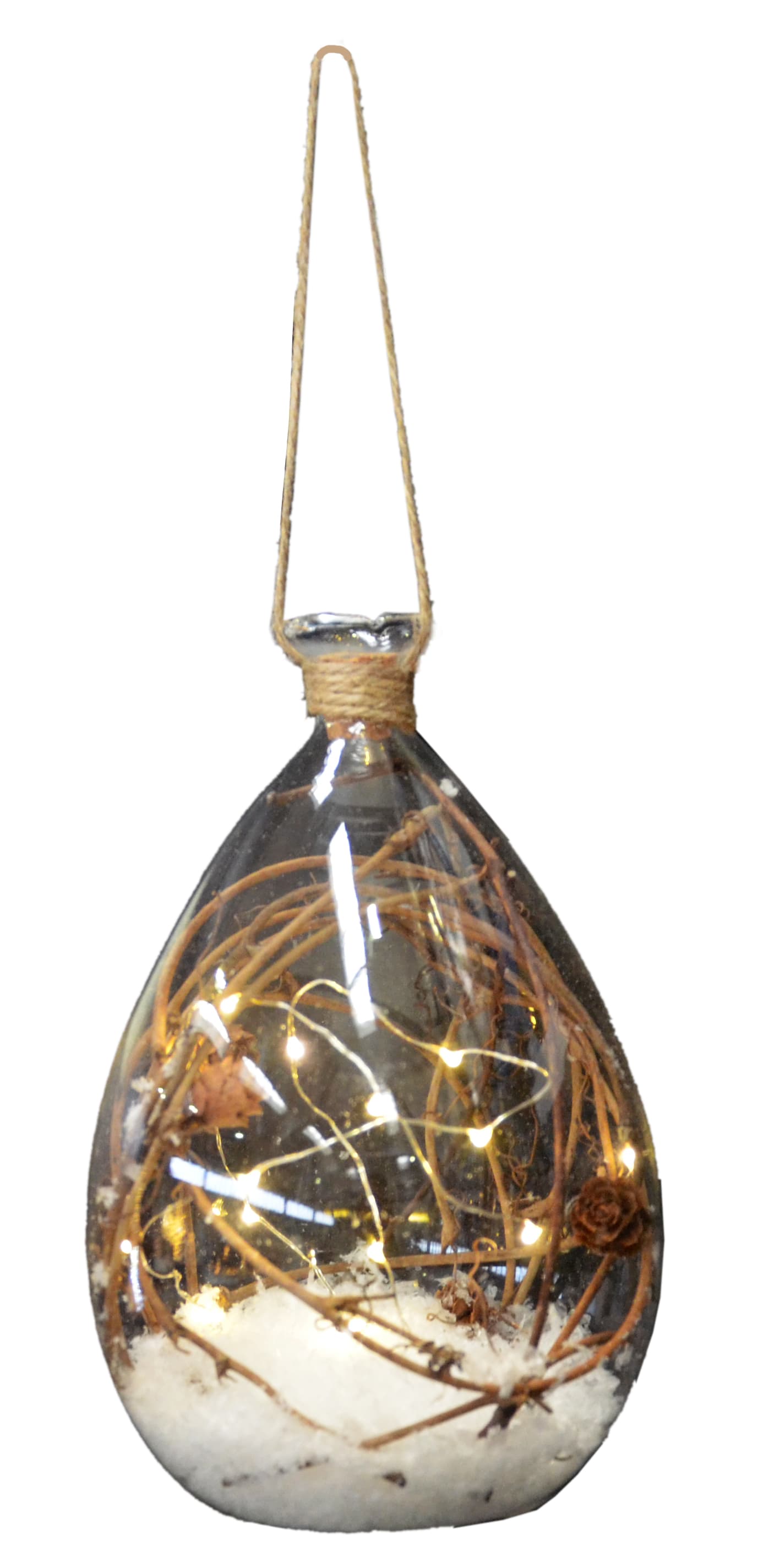 GIOCOPLAST NATALE - AMPOLLA A GOCCIA CON DECORO NEVE E PIGNE 16CM CON 10 GOCCE DI LED BIANCO CALDO A BATTERIE 48018053