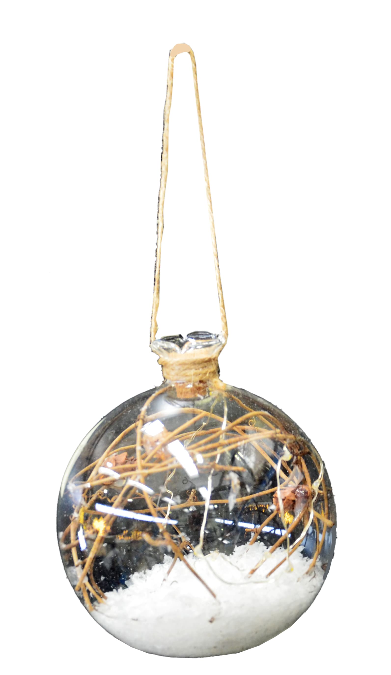 GIOCOPLAST NATALE - AMPOLLA A SFERA CON DECORO NEVE E PIGNE 13CM CON 10 GOCCE DI LED BIANCO CALDO A BATTERIE