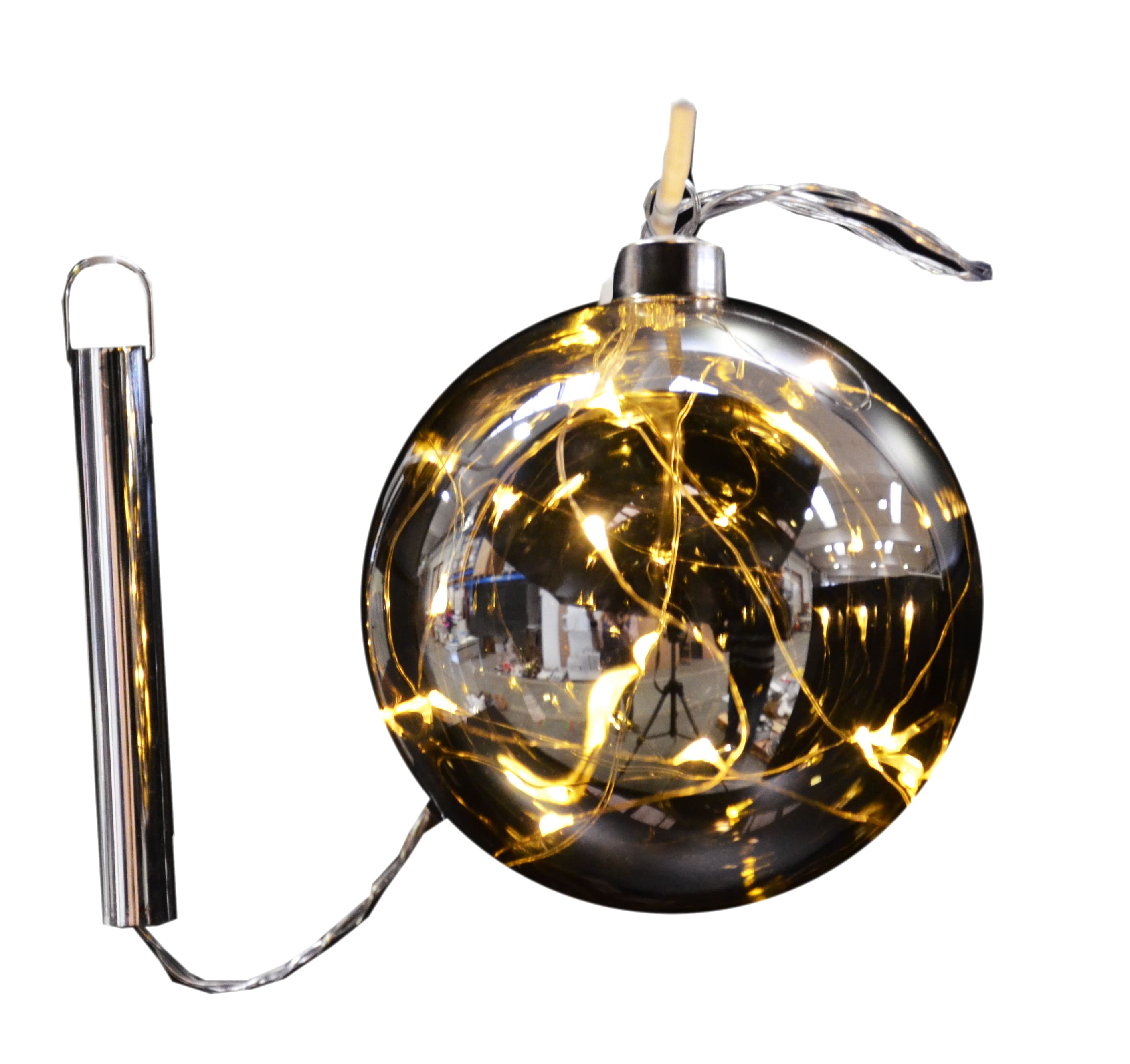 GIOCOPLAST NATALE - SFERA VETRO FUME' DESIGN 12 CM CON GOCCE DI LED BIANCO CALDO A BATTERIE