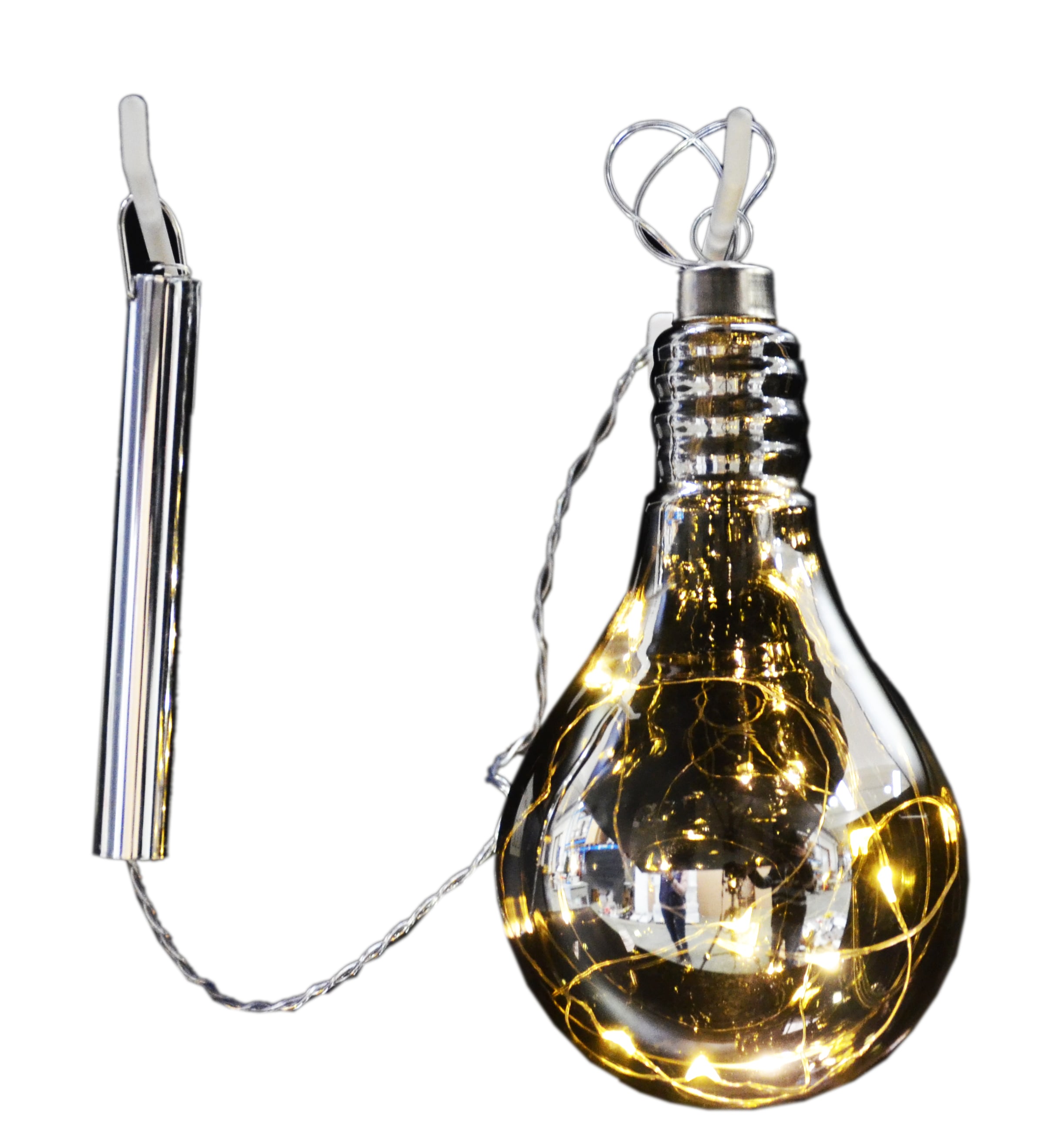 GIOCOPLAST NATALE - LAMPADINA VETRO FUME' DESIGN 21 CM CON GOCCE DI LED BIANCO CALDO A BATTERIE