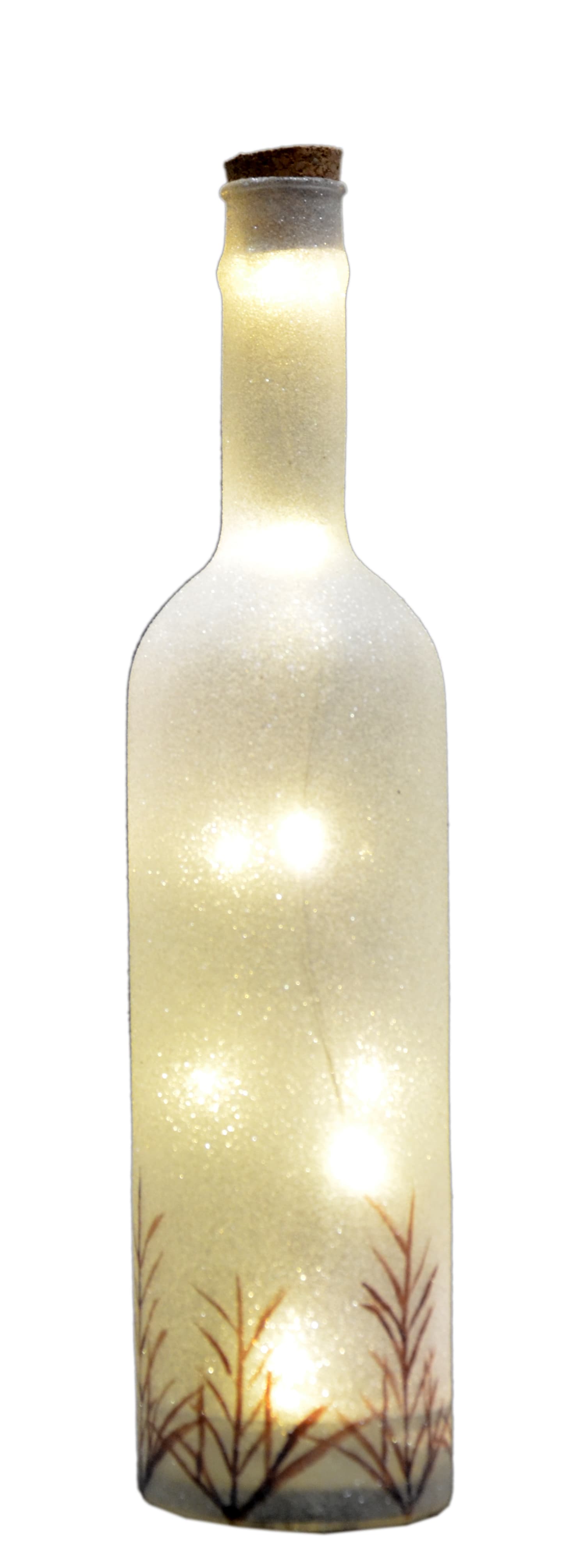 GIOCOPLAST NATALE - BOTTIGLIA VETRO FROST DECORATA 32 CM CON GOCCE DI LED BIANCO CALDO