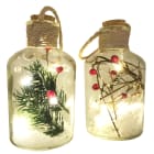 GIOCOPLAST NATALE - BOTTIGLIA VETRO DECORATA 13 CM CON GOCCE DI LED BIANCO CALDO A BATTERIE MOD. ASS.