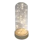 GIOCOPLAST NATALE - TECA VETRO 28 CM CON 60 GOCCE DI LED BIANCO CALDO A BATTERIE, BASE IN LEGNO