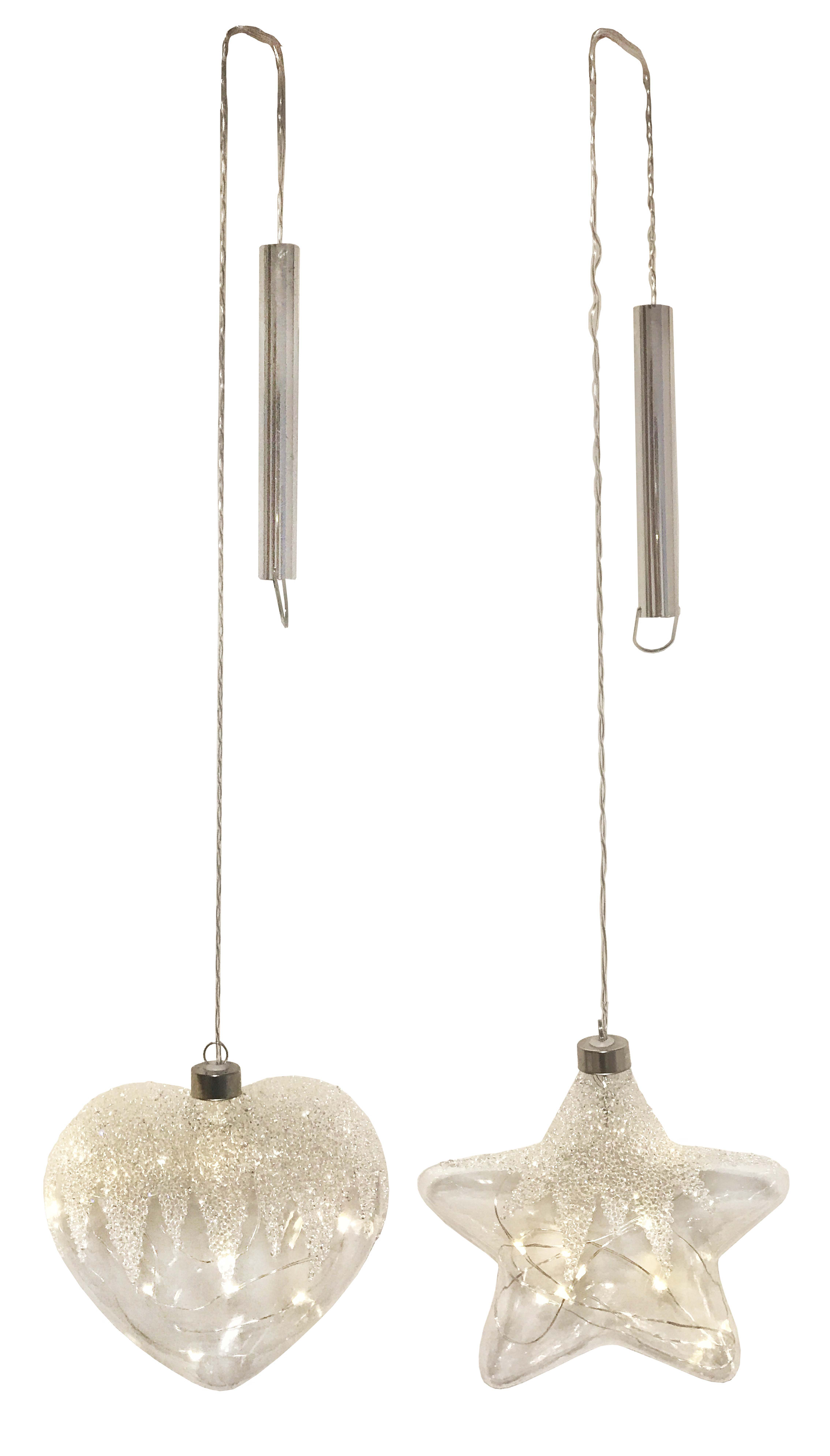 GIOCOPLAST NATALE - PENDENTE VETRO CLEAR DESIGN 15 CM CON DECORO CRISTALLI IRIDESCENTI, CON GOCCE DI LED BIANCO CALDO A BATTERIE, 2 MOD. ASS.