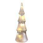 GIOCOPLAST NATALE - ALBERO VETRO CLEAR DESIGN H.21 CM CON DECORO CRISTALLI IRIDESCENTI, CON GOCCE DI LED BIANCO CALDO A BATTERIE