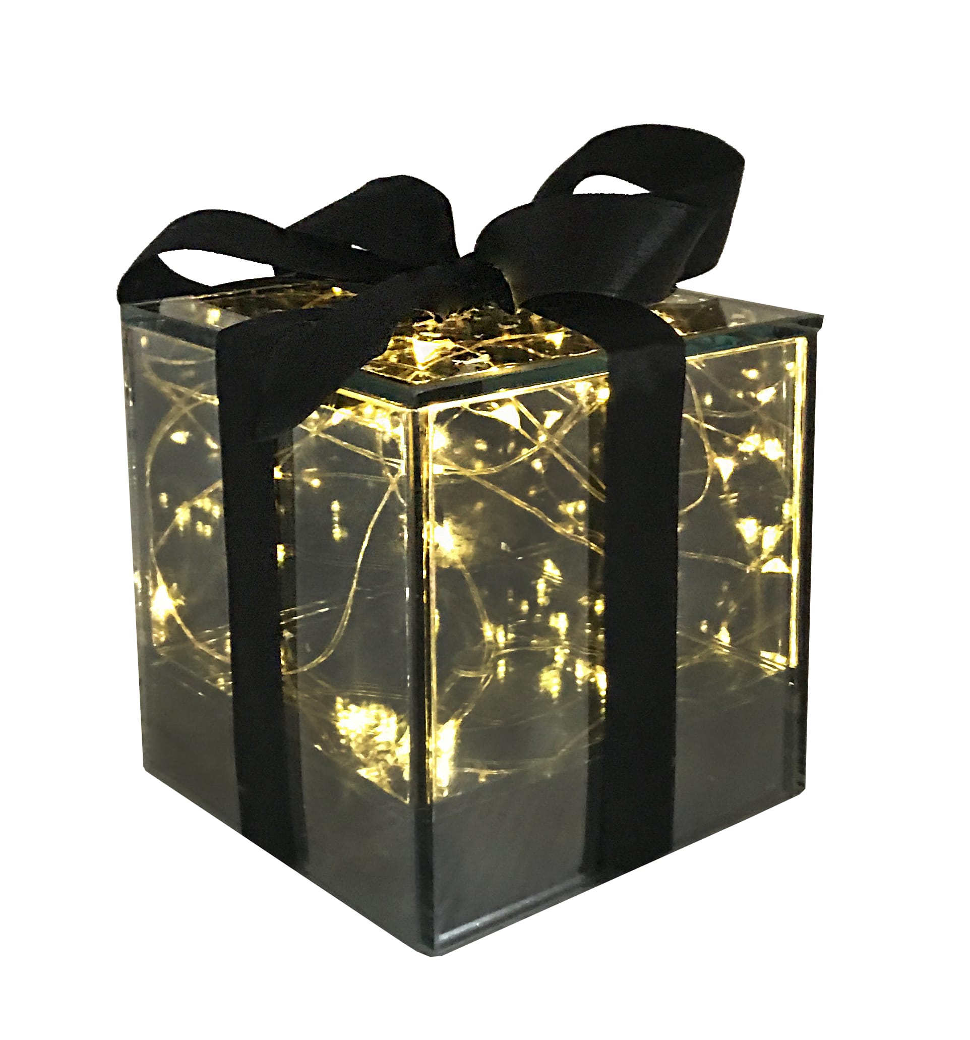 GIOCOPLAST NATALE - PACCO REGALO VETRO FUME' DESIGN 10 CM CON GOCCE DI LED A BATTERIE 48019143