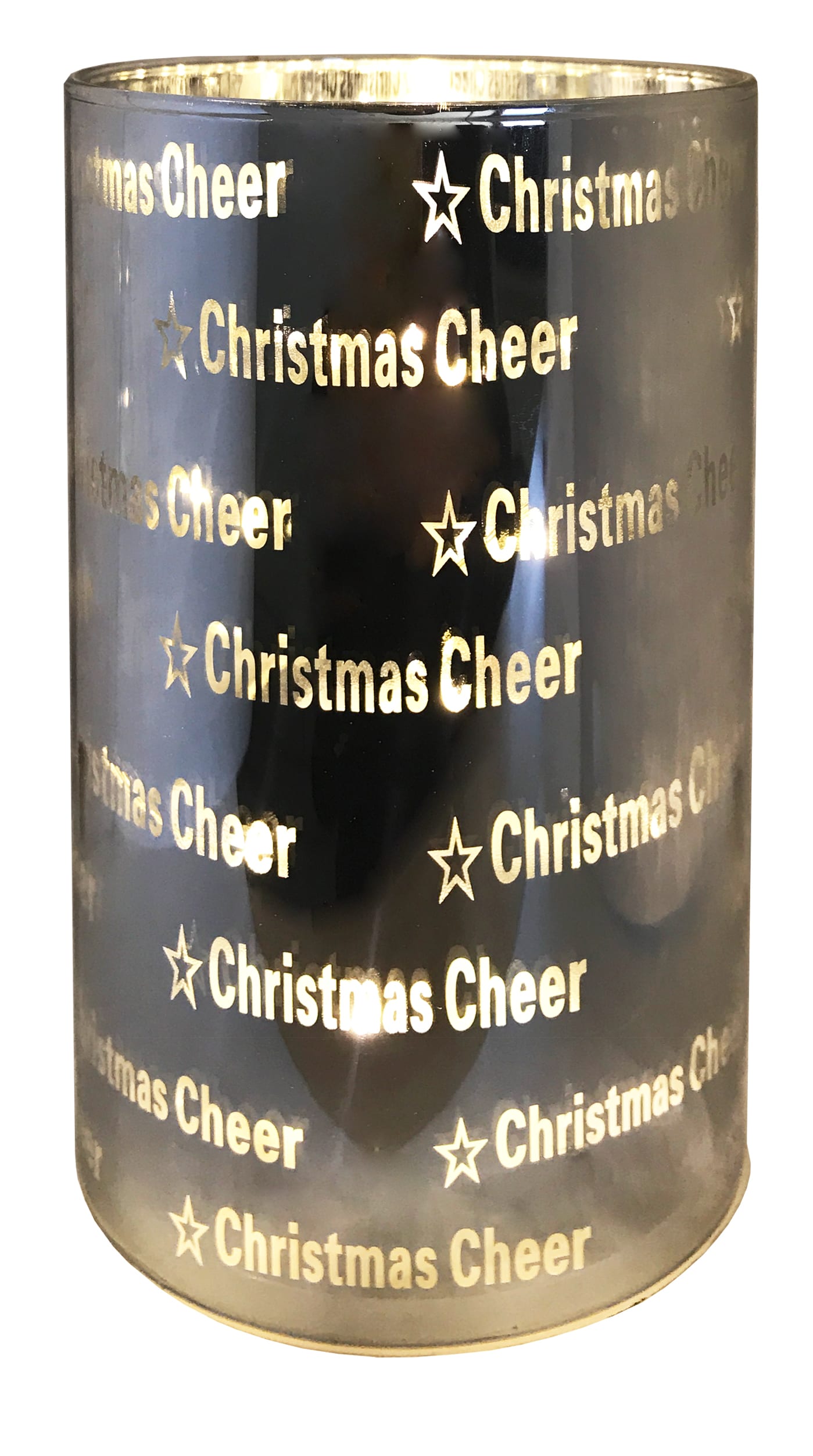 GIOCOPLAST NATALE - CILINDRO VETRO MIRROR CON SCRITTE H.10 CM D.8,5 CM CON GOCCE DI LED A BATTERIE