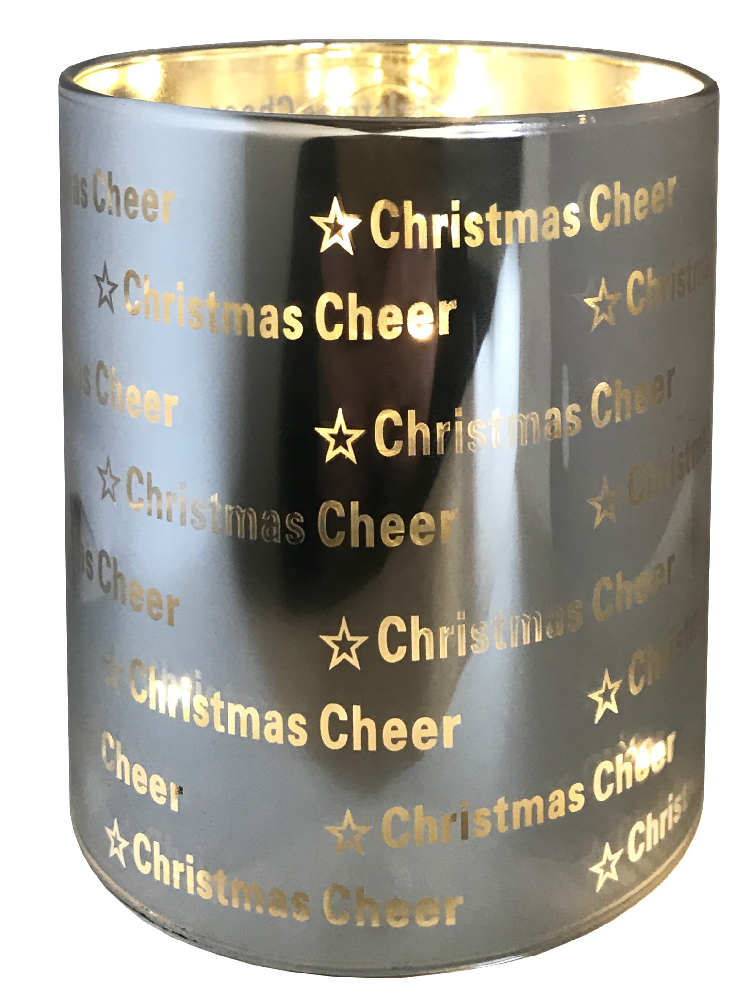 GIOCOPLAST NATALE - CILINDRO VETRO MIRROR CON SCRITTE H.15 CM D.8,5 CM CON GOCCE DI LED A BATTERIE