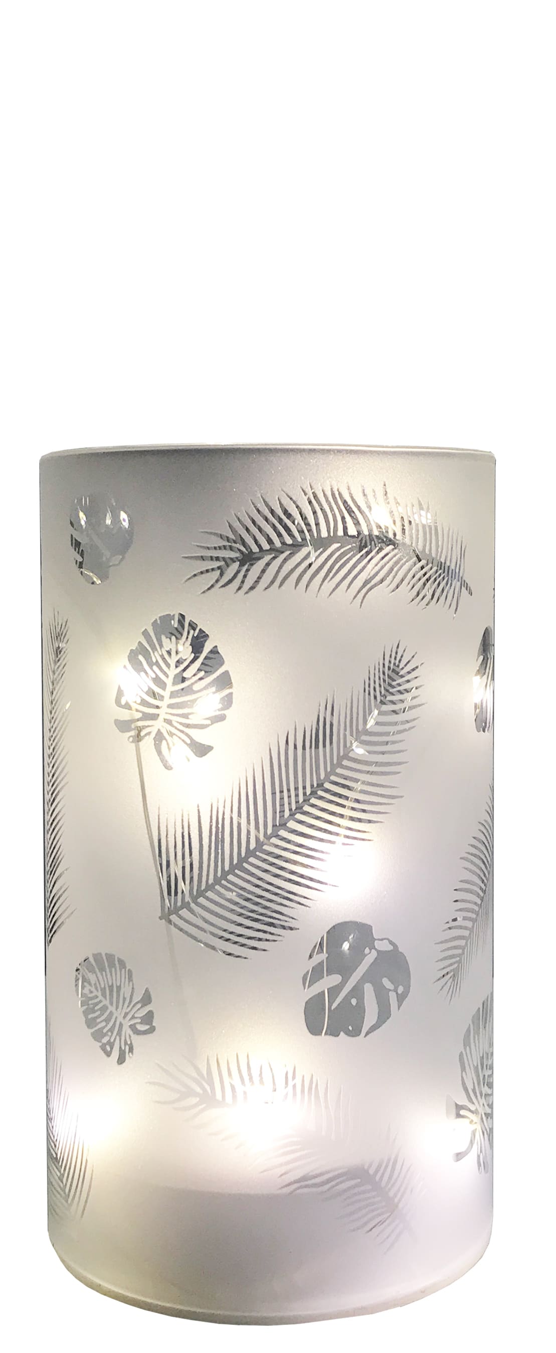 GIOCOPLAST NATALE - CILINDRO VETRO FROST DECORATO H.20 CM D.9 CM CON GOCCE DI LED A BATTERIE