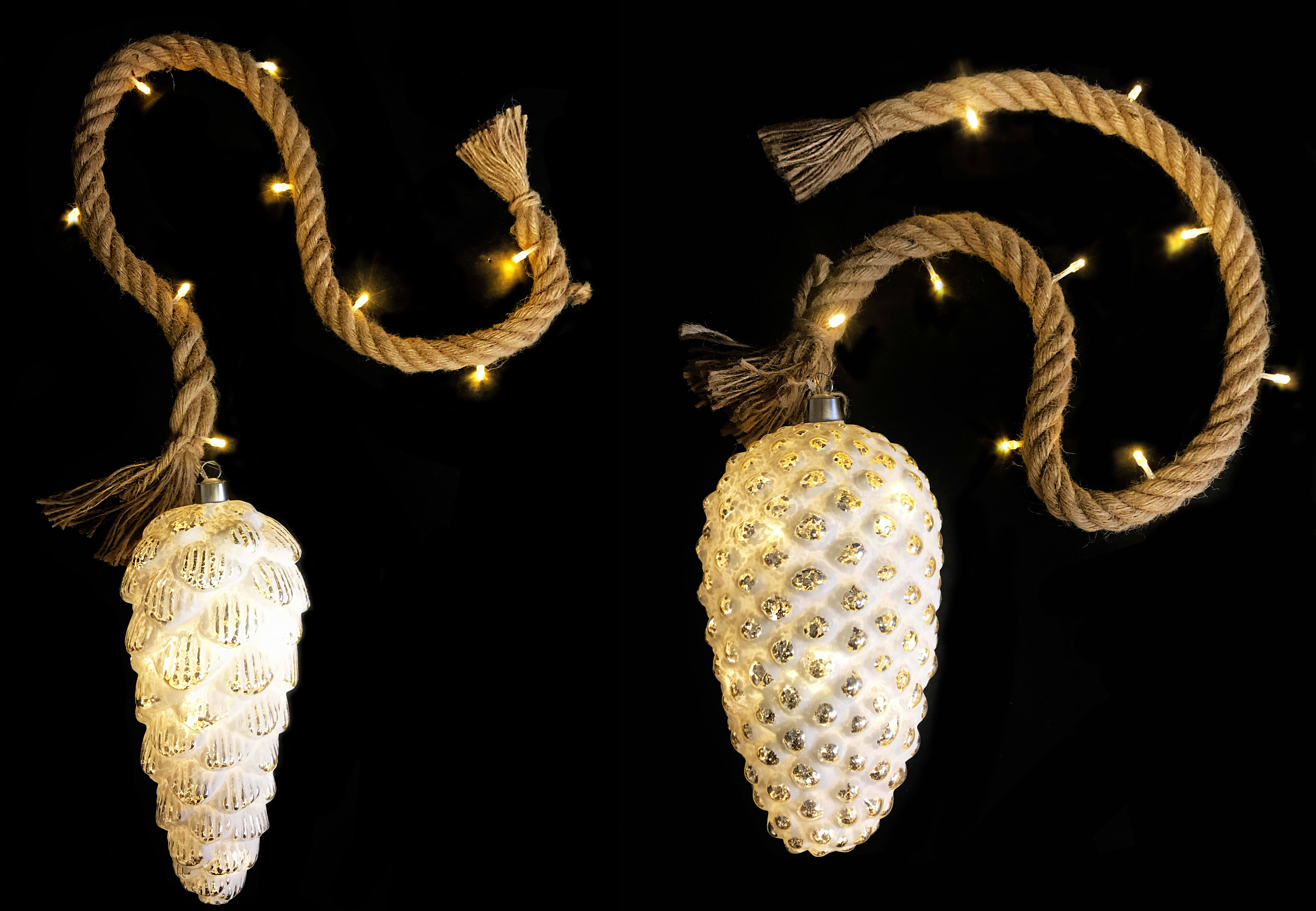 GIOCOPLAST NATALE - PIGNA VETRO 21 CM CON CORDA E LUCI LED A BATTERIE, MOD. ASS.