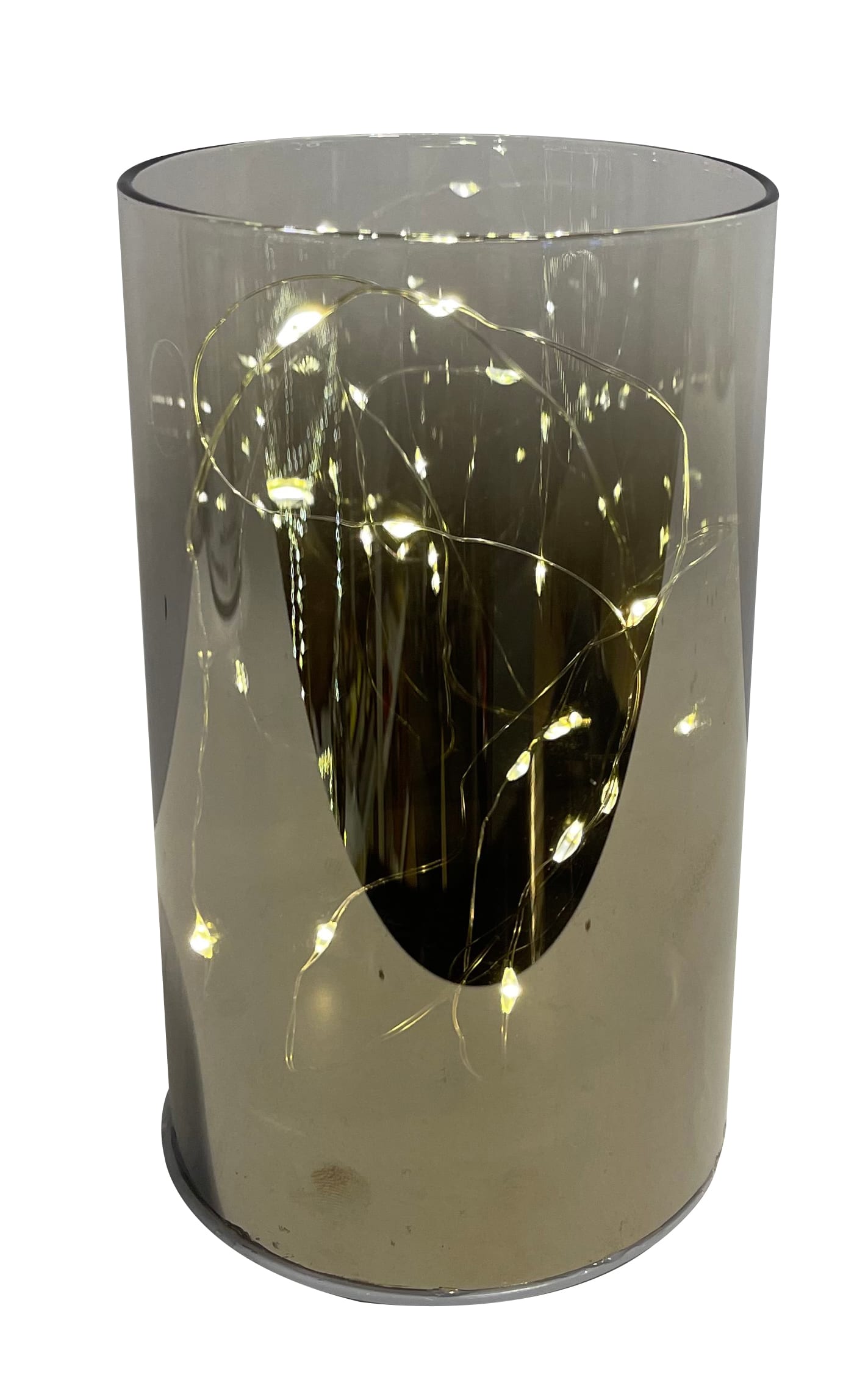 GIOCOPLAST NATALE - CILINDRO VETRO MIRROR FUME' H.15 CM D.9 CM CON GOCCE DI LED A BATTERIE