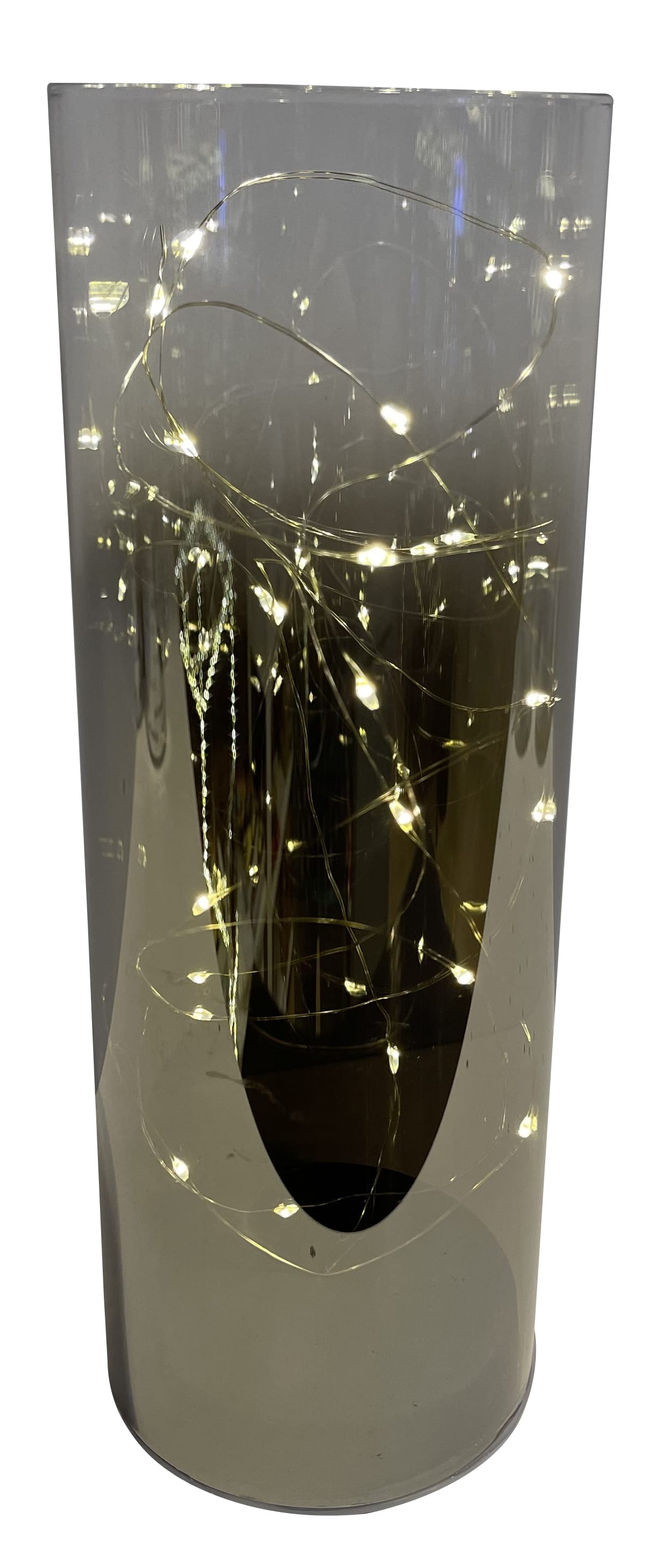 GIOCOPLAST NATALE - CILINDRO VETRO MIRROR FUME' H.25 CM D.9 CM CON GOCCE DI LED A BATTERIE